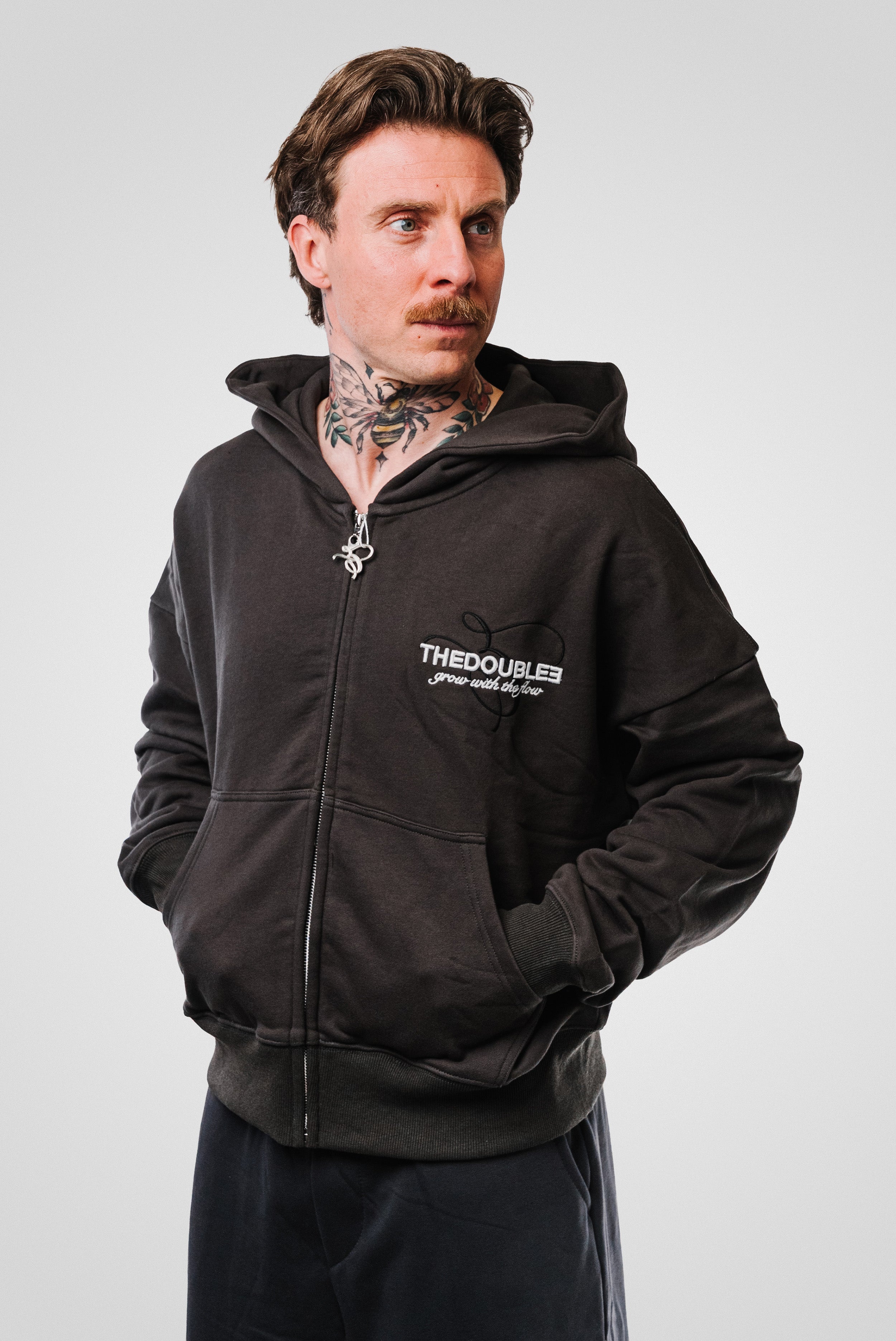 GWTF LOGO DARK GREY ZIP HOODIE - TheDoubleE