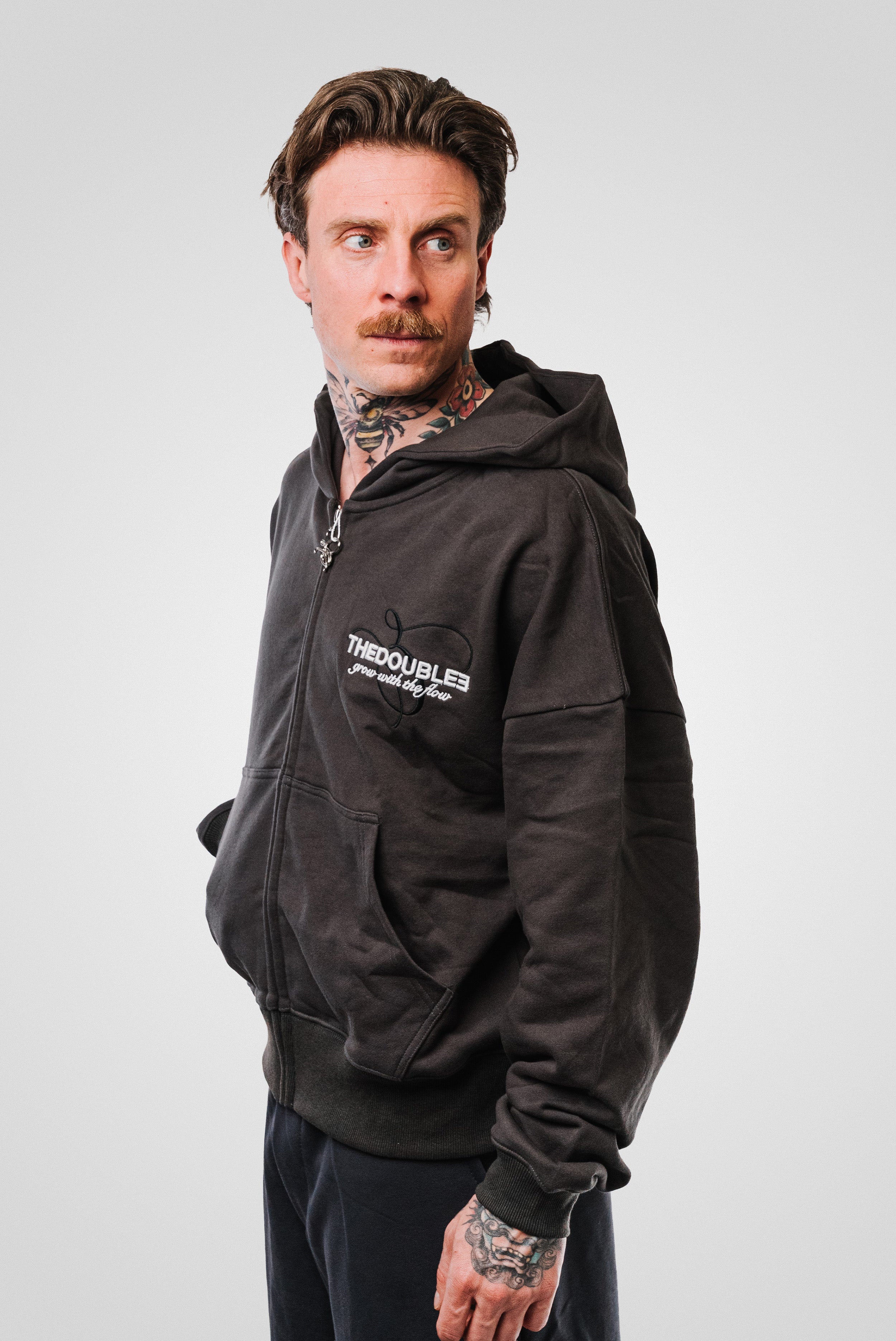 GWTF LOGO DARK GREY ZIP HOODIE - TheDoubleE