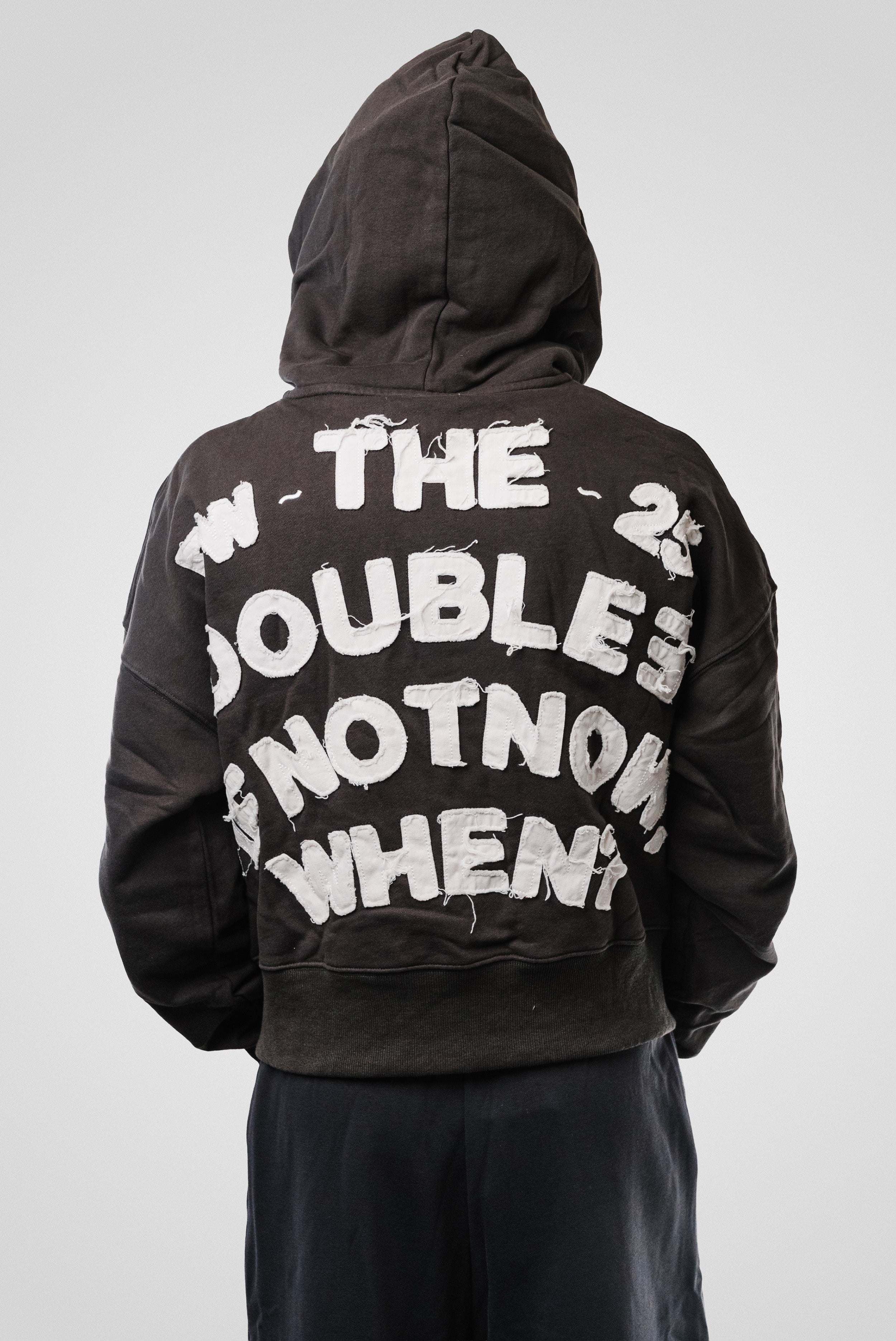 PATCH LOGO DARK GREY ZIP HOODIE - TheDoubleE