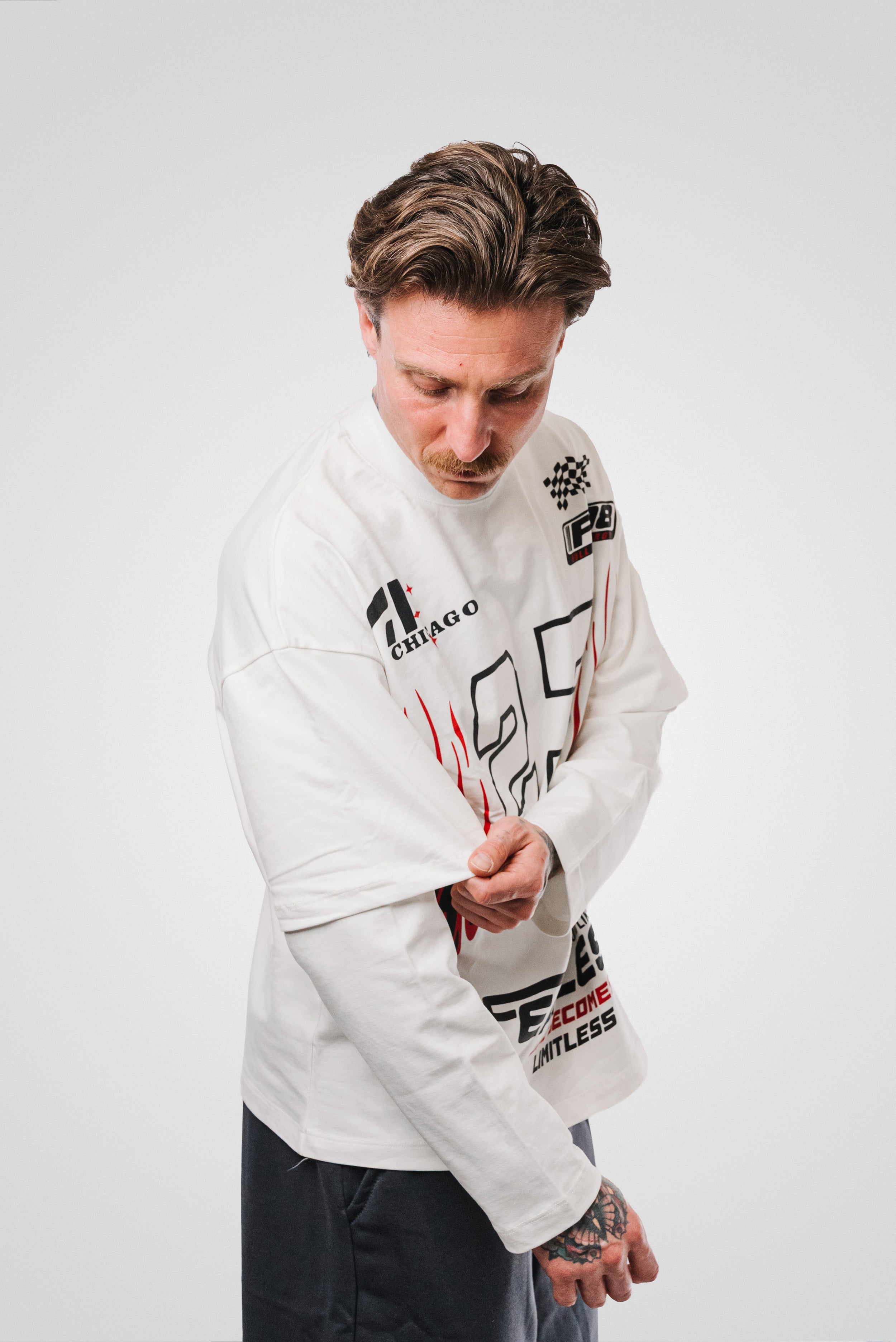 23 FLAME DOUBLE LONGSLEEVE TEE WHITE - Replacement Brand