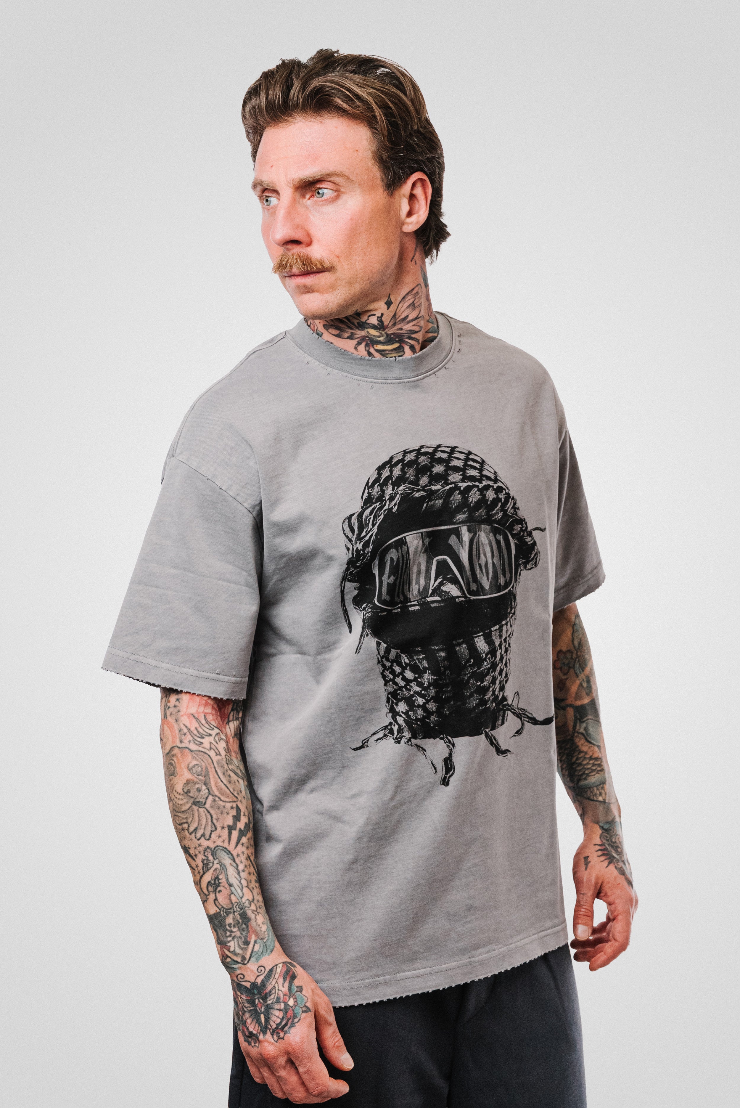 MASK WASHED TEE GREY - QYB