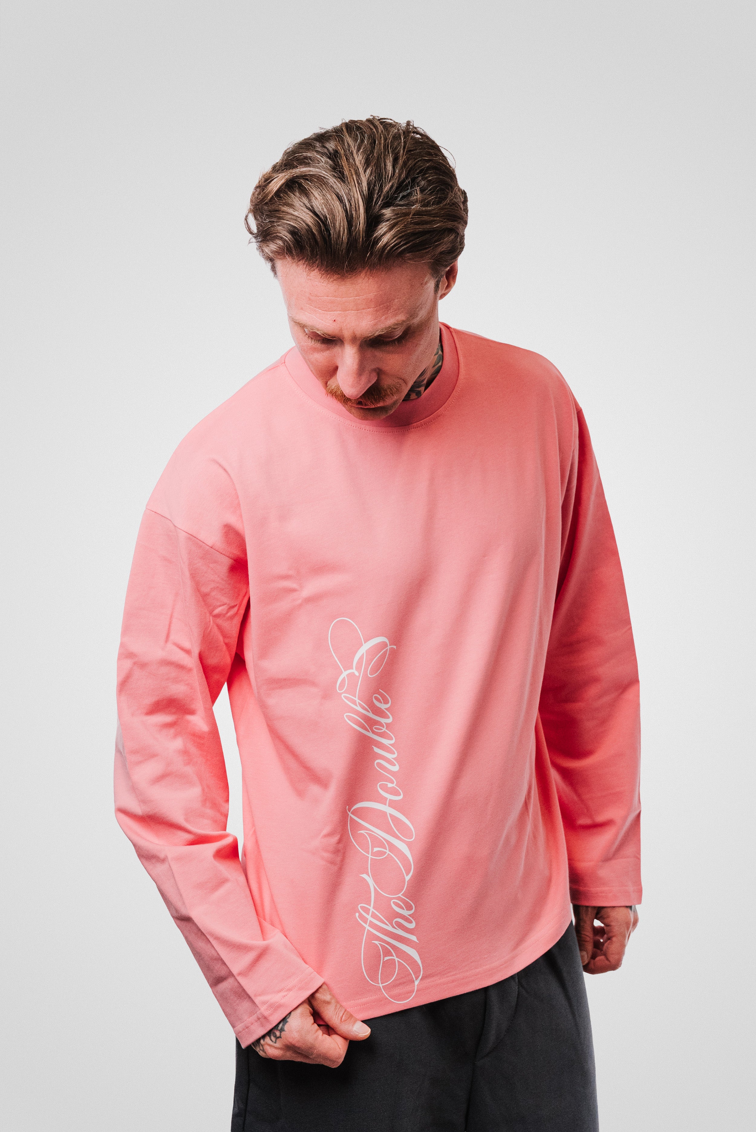 VERTICAL LOGO PINK BOXY LONGSLEEVE - TheDoubleE