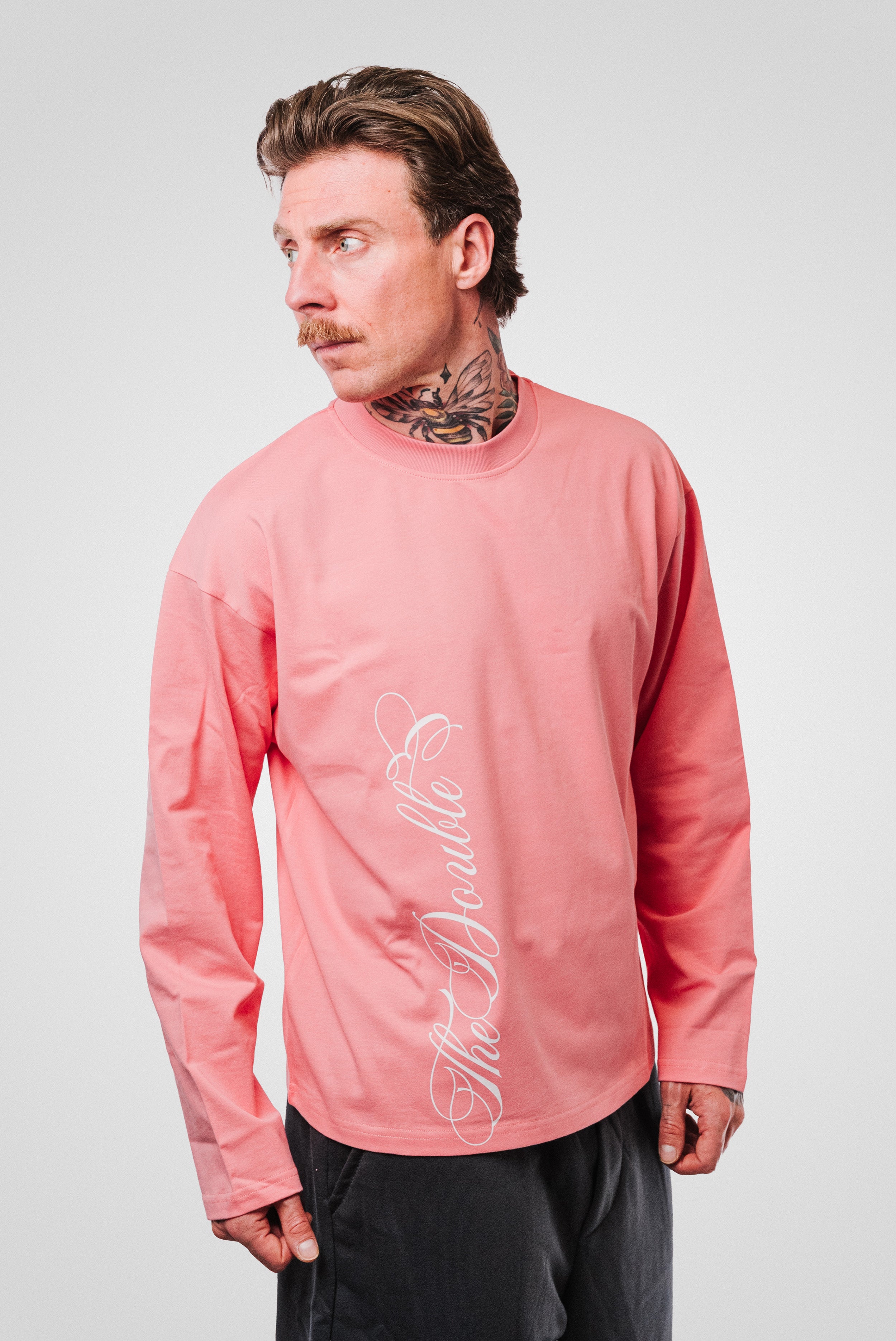 VERTICAL LOGO PINK BOXY LONGSLEEVE - TheDoubleE