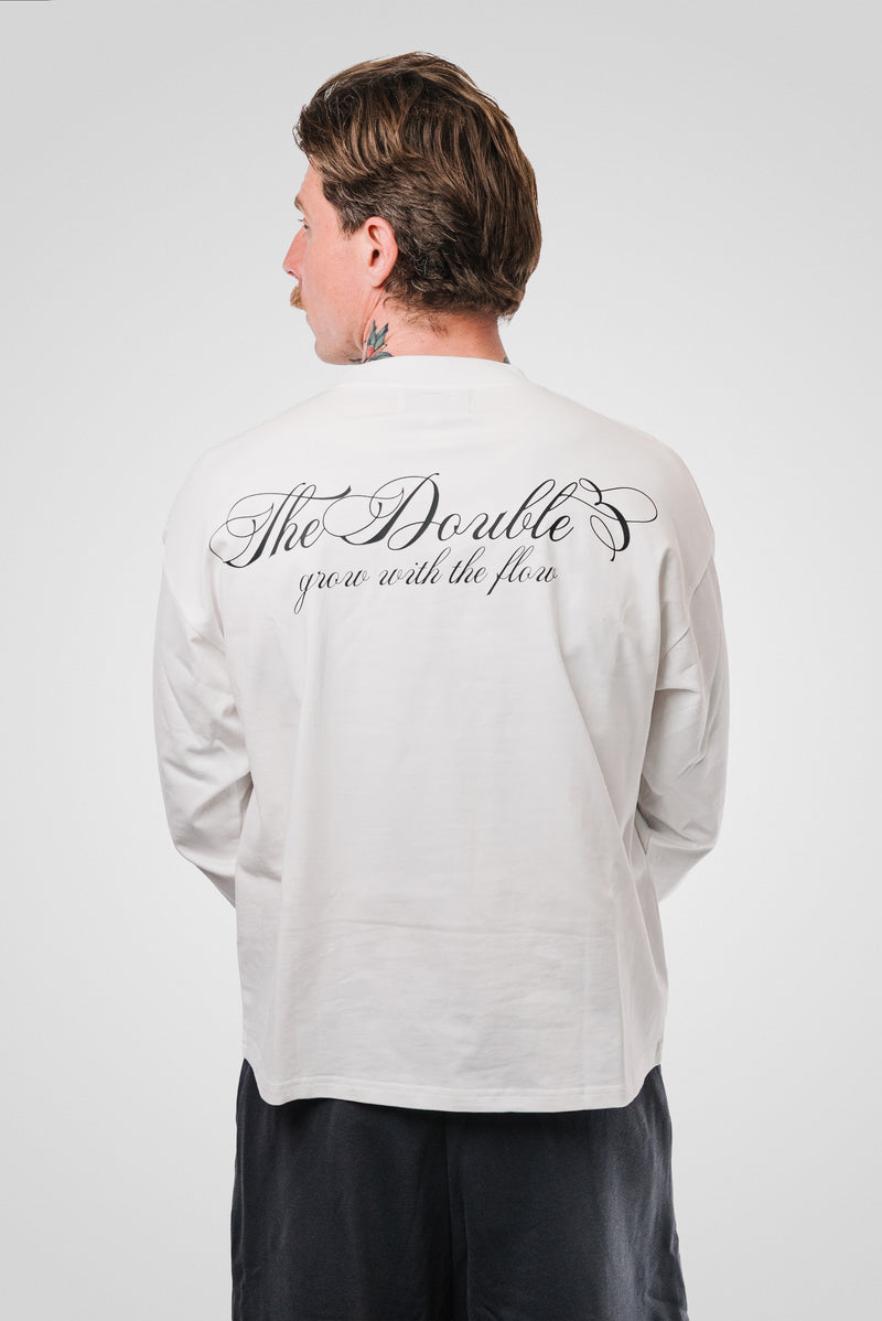 ITALICS LOGO WHITE BOXY LONGSLEEVE - TheDoubleE