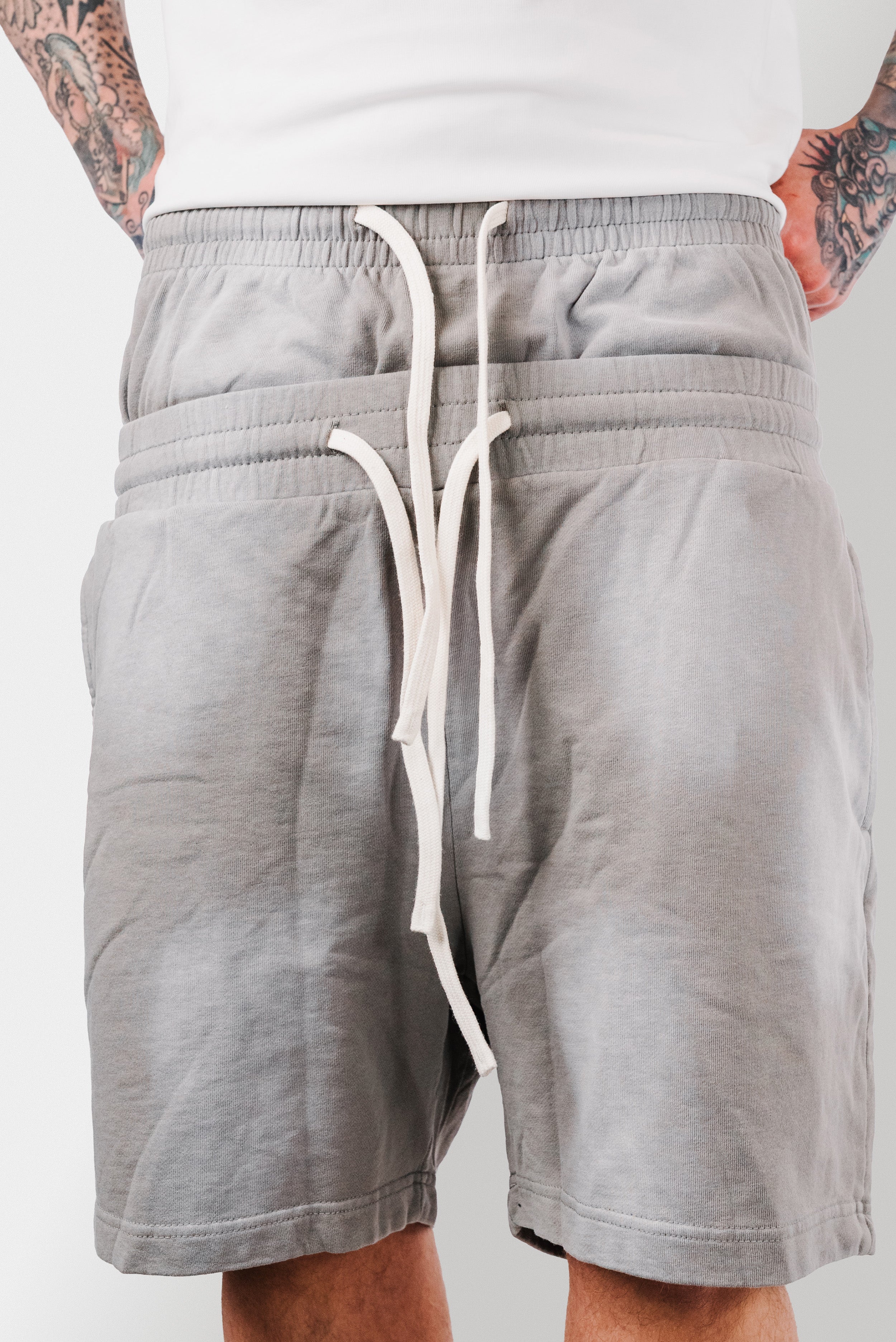 DOUBLE WASHED GREY SHORTS - Shoebuya Design