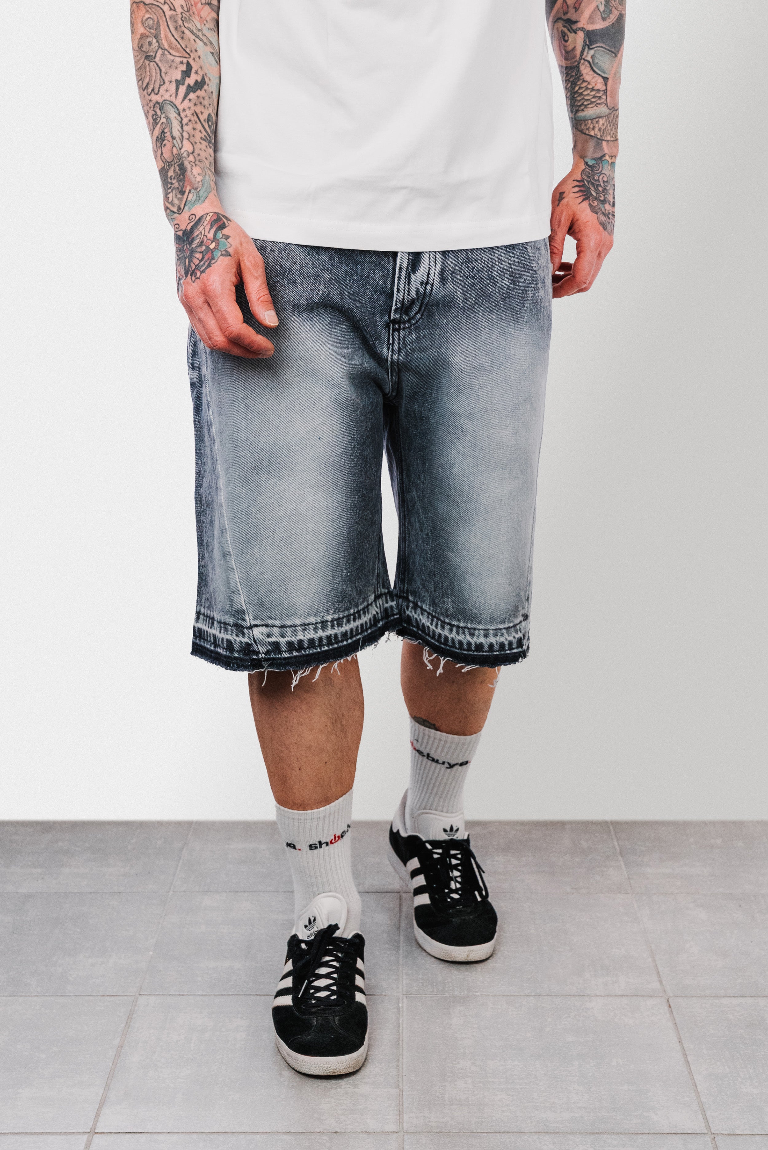 FLARE DENIM SHORTS WASHED GREY  - Replacement Brand