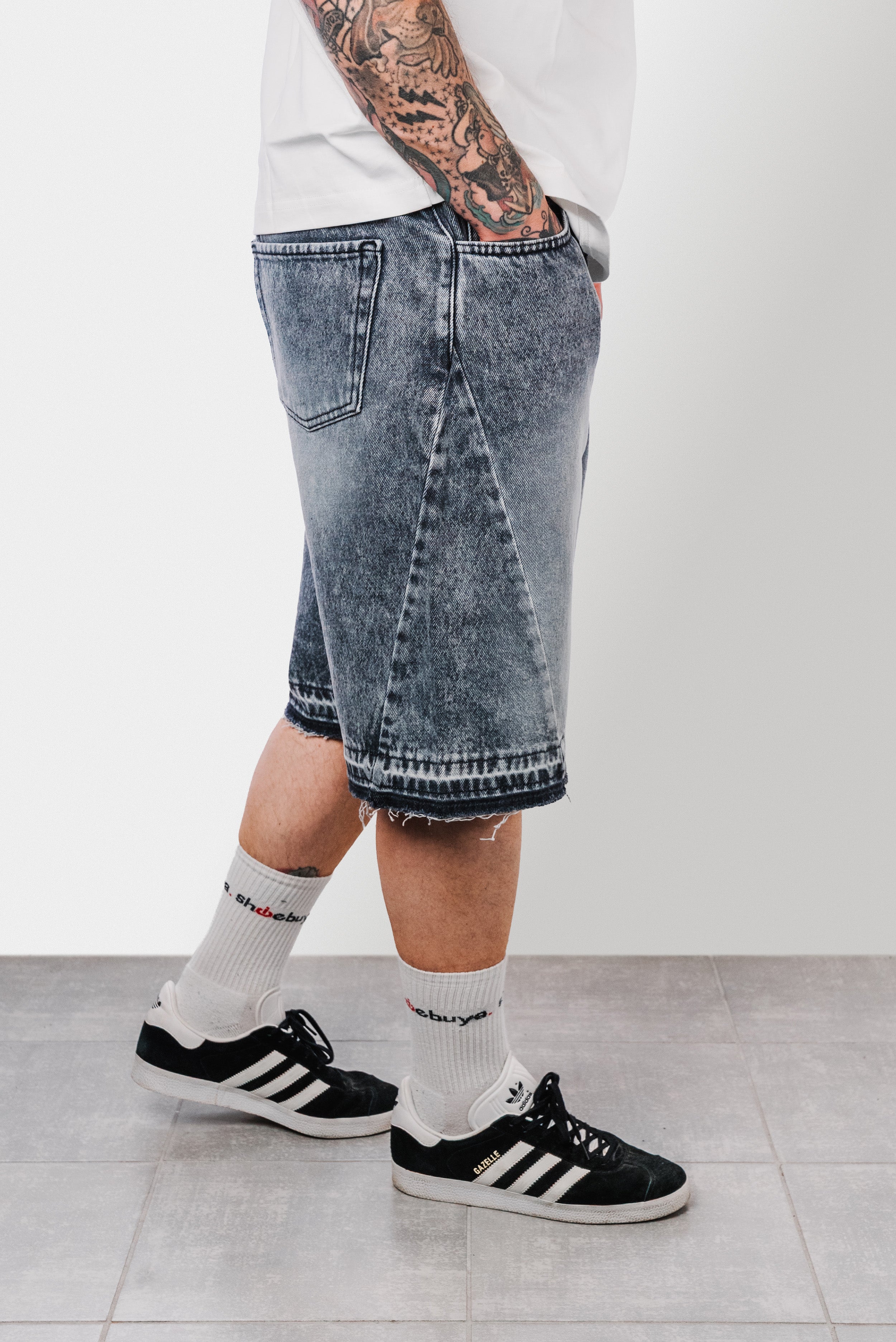 FLARE DENIM SHORTS WASHED GREY  - Replacement Brand