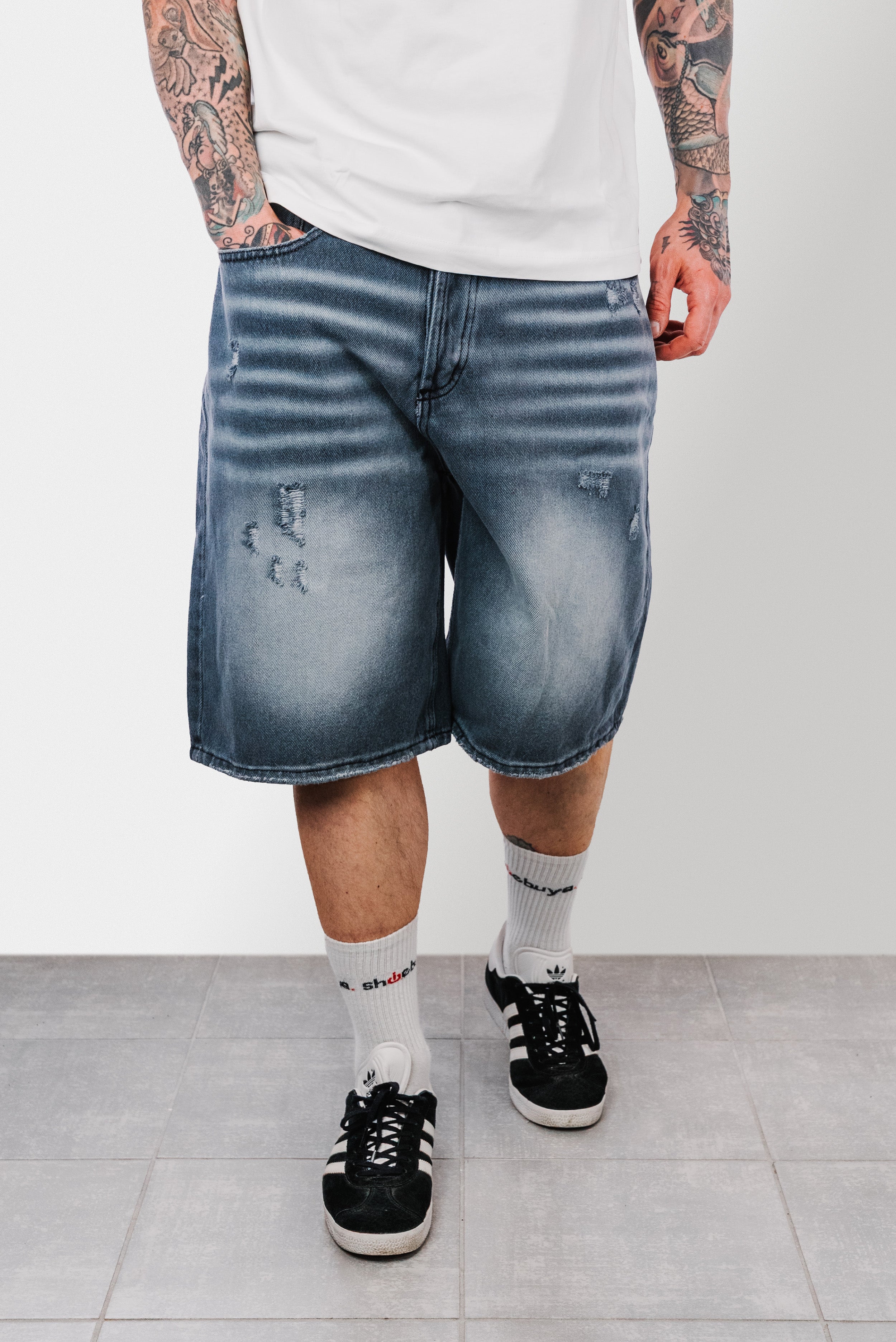 SLAVED DENIM SHORTS GREY - Replacement Brand