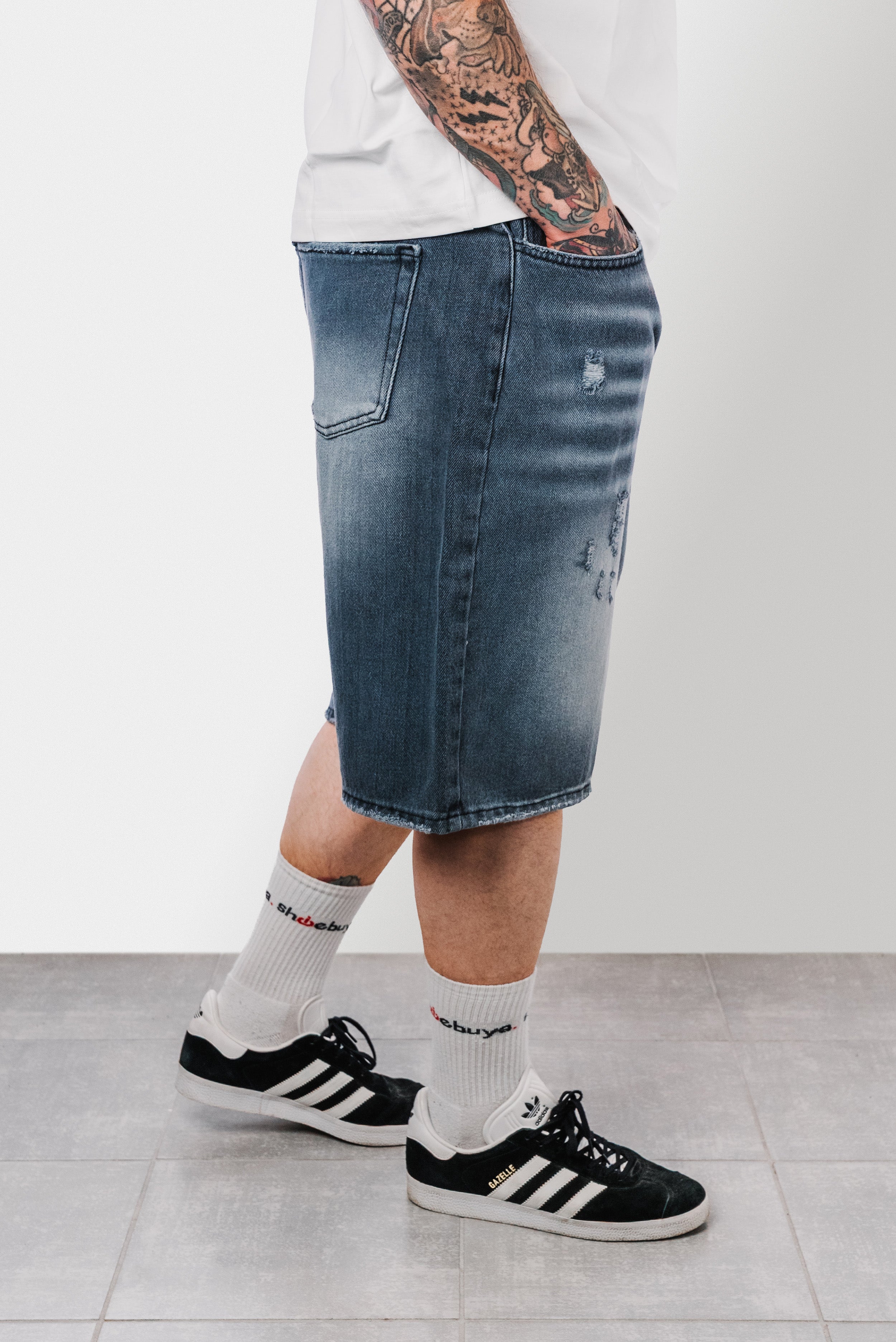 SLAVED DENIM SHORTS GREY - Replacement Brand