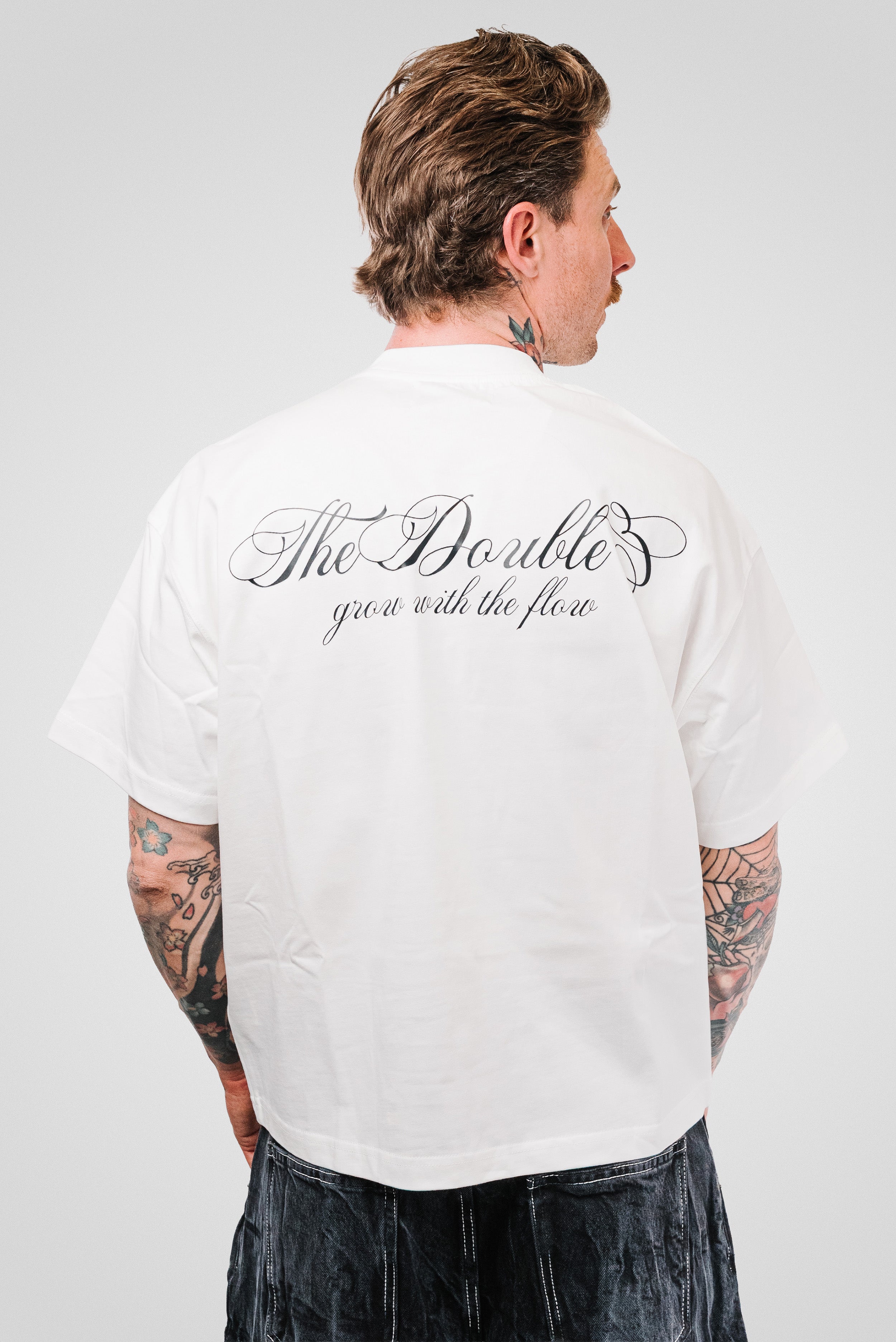 ITALICS WHITE BOXY TEE- TheDoubleE