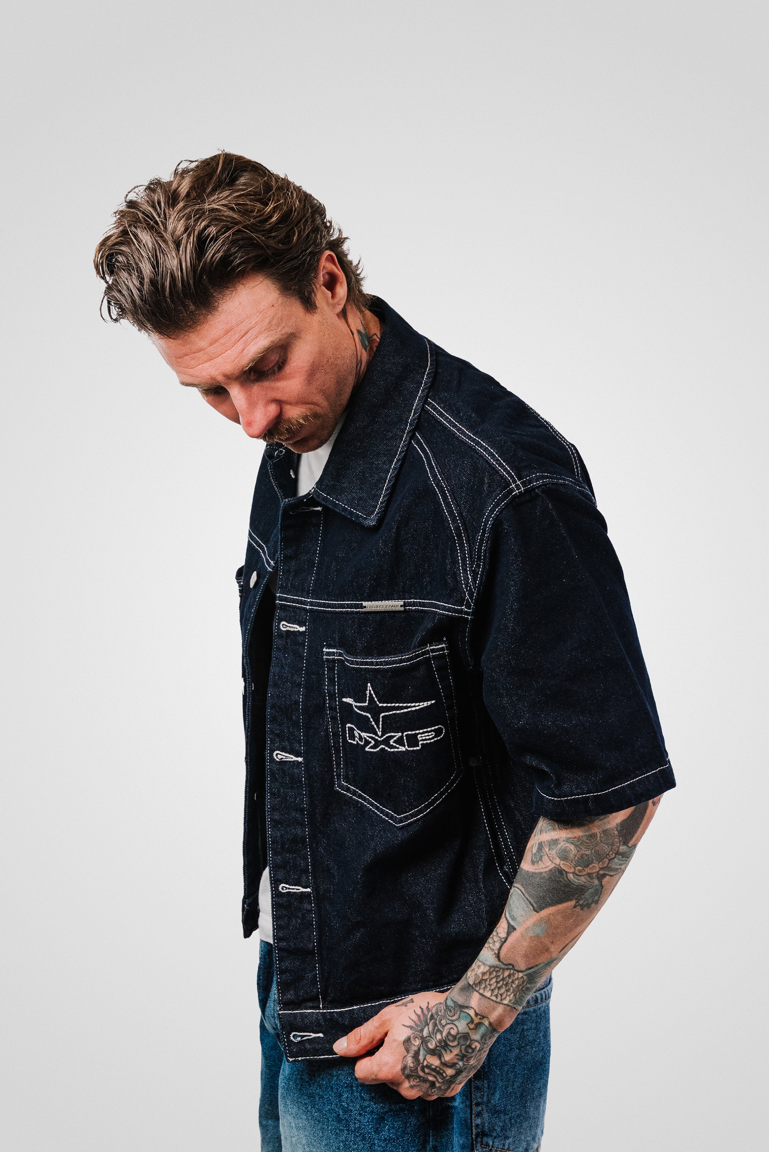 LOGO BACK DENIM BLUE JACKET - PXP Brand