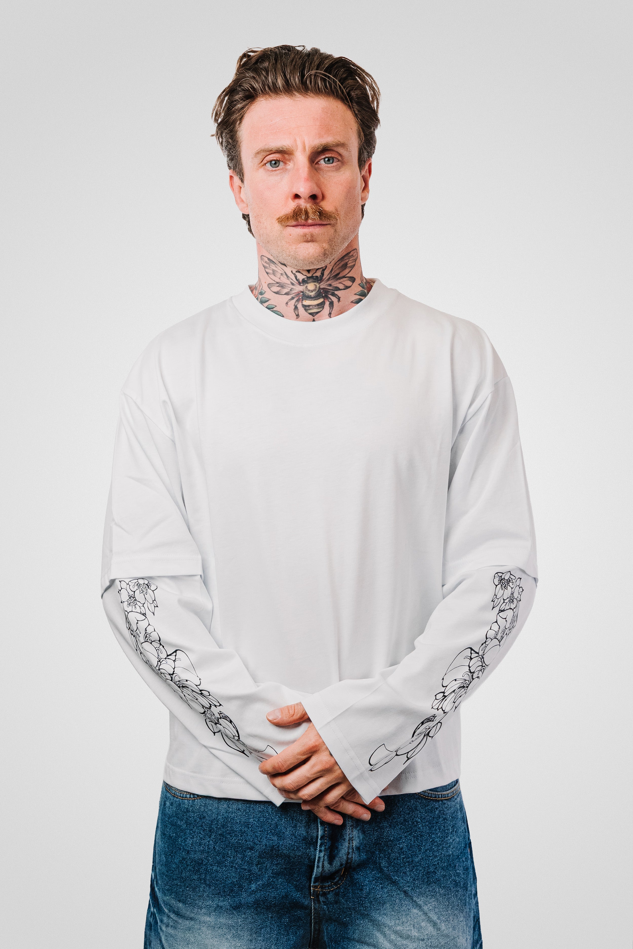 JAPANESE FLOWER DOUBLE LONGSLEEVE WHITE - Replacement Brand