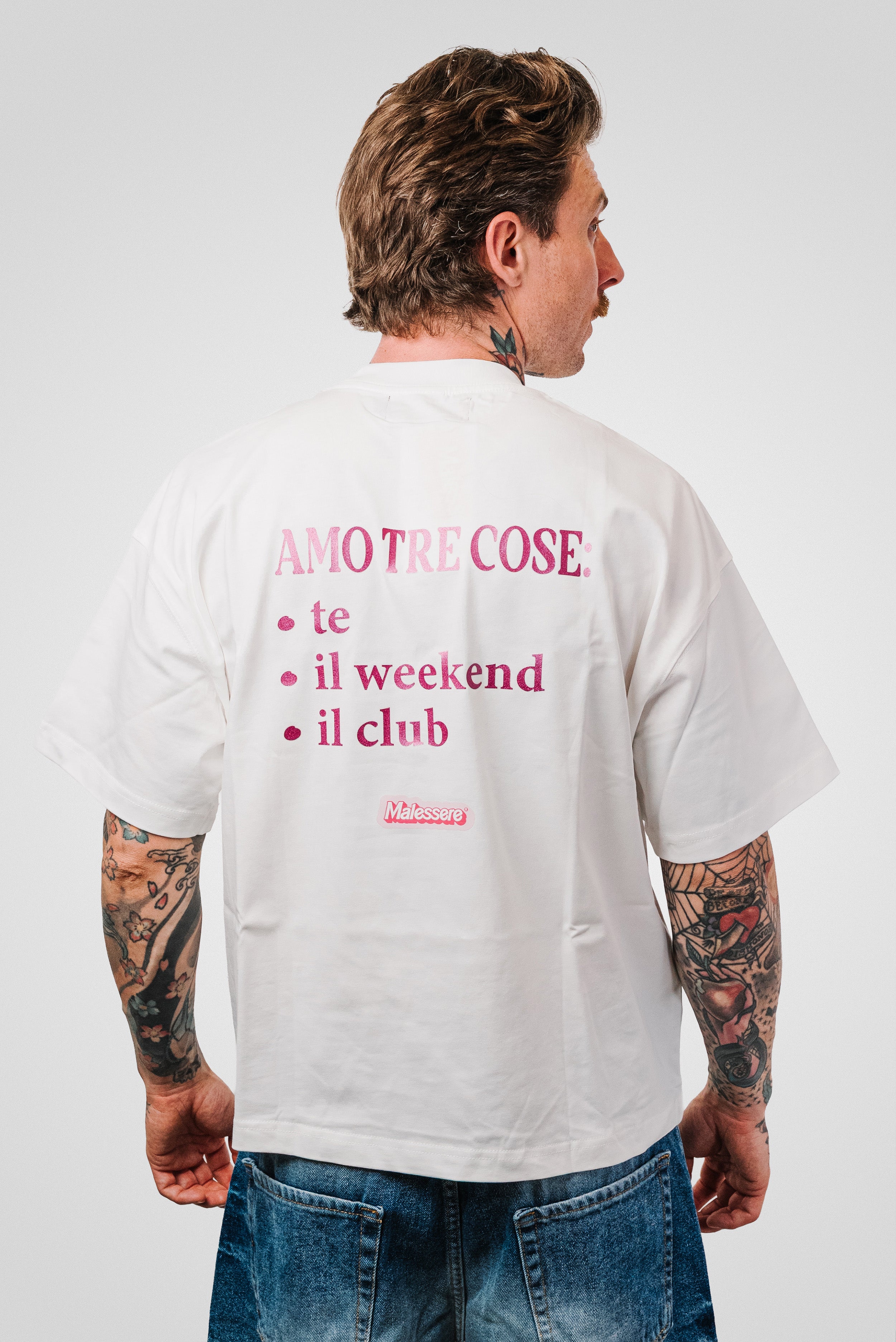 AMO TRE COSE BOXY TEE WHITE - Malessere Brand