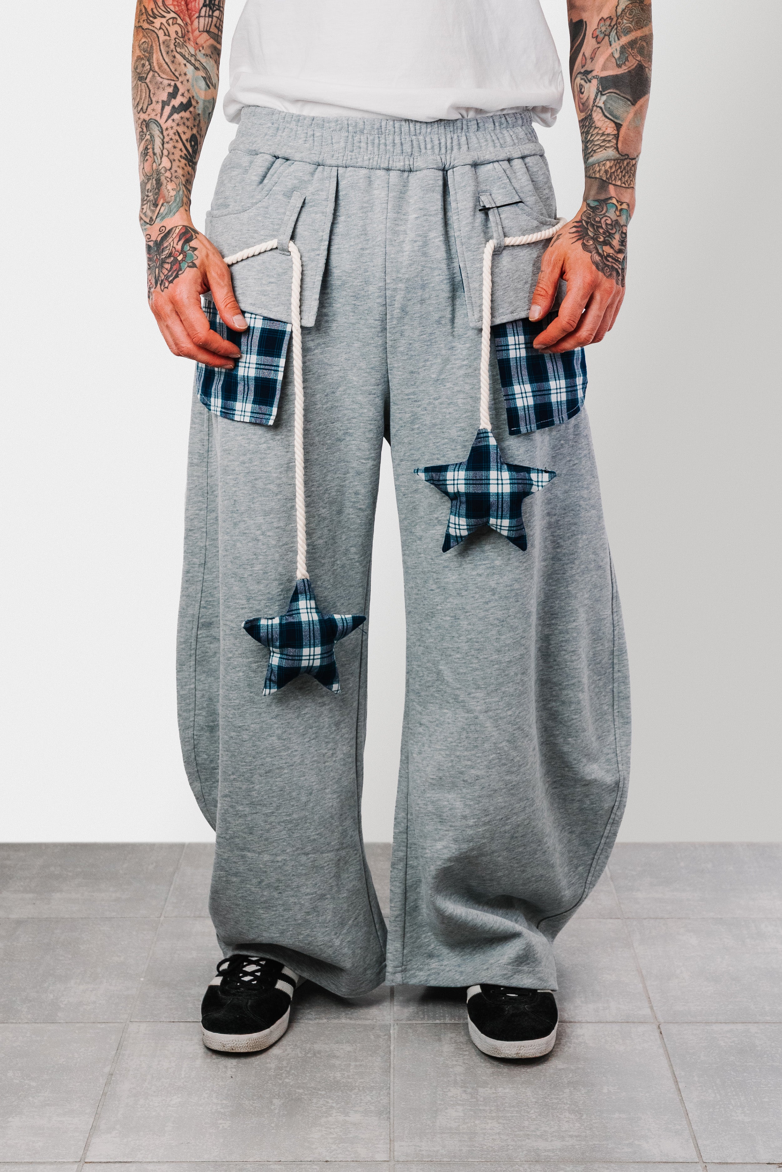 ROPE CHECKED STAR GREY SUMMER TRACKPANTS - Shoebuya Brand