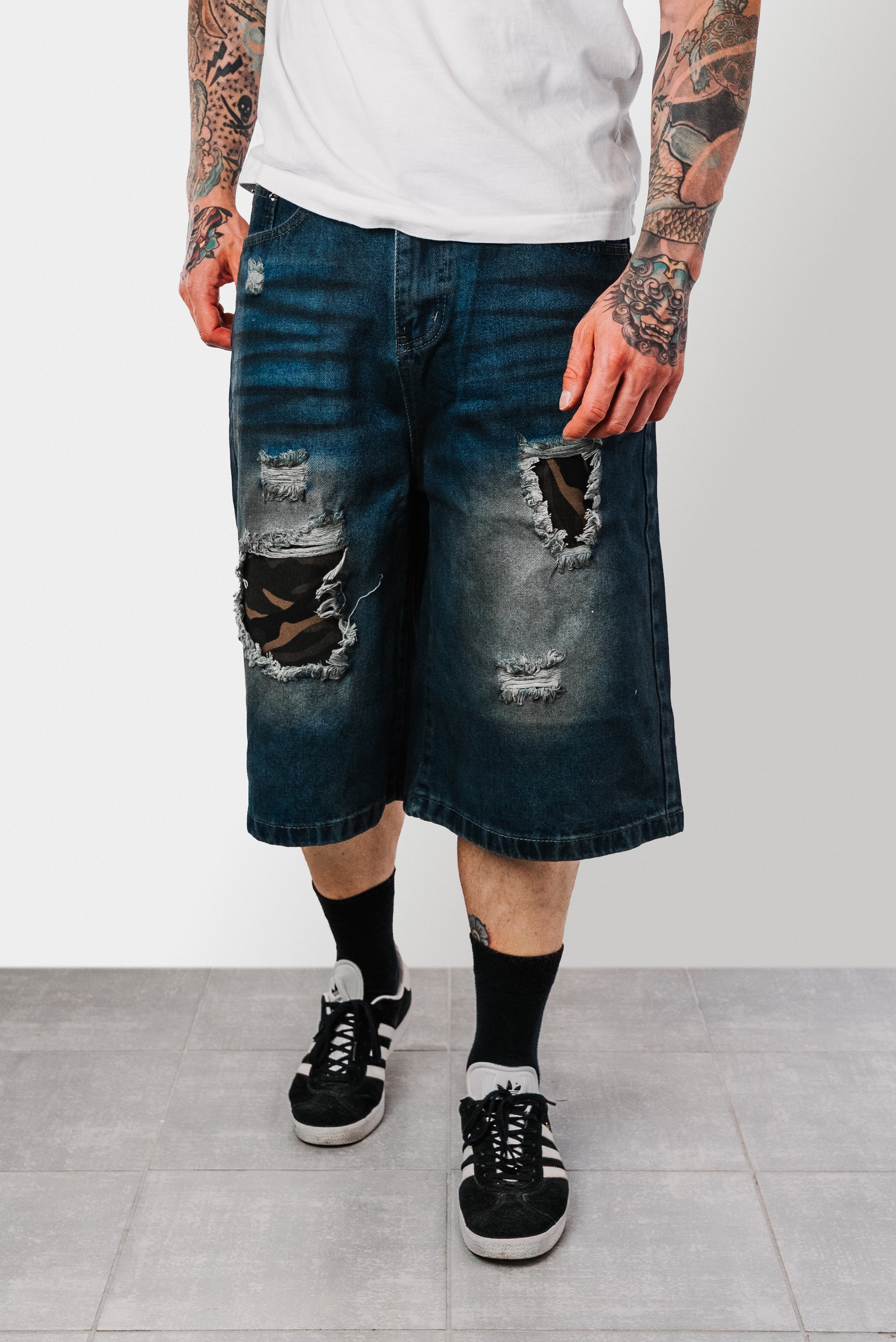DREAMER CAMO BLUE DENIM SHORTS - Shoebuya Design