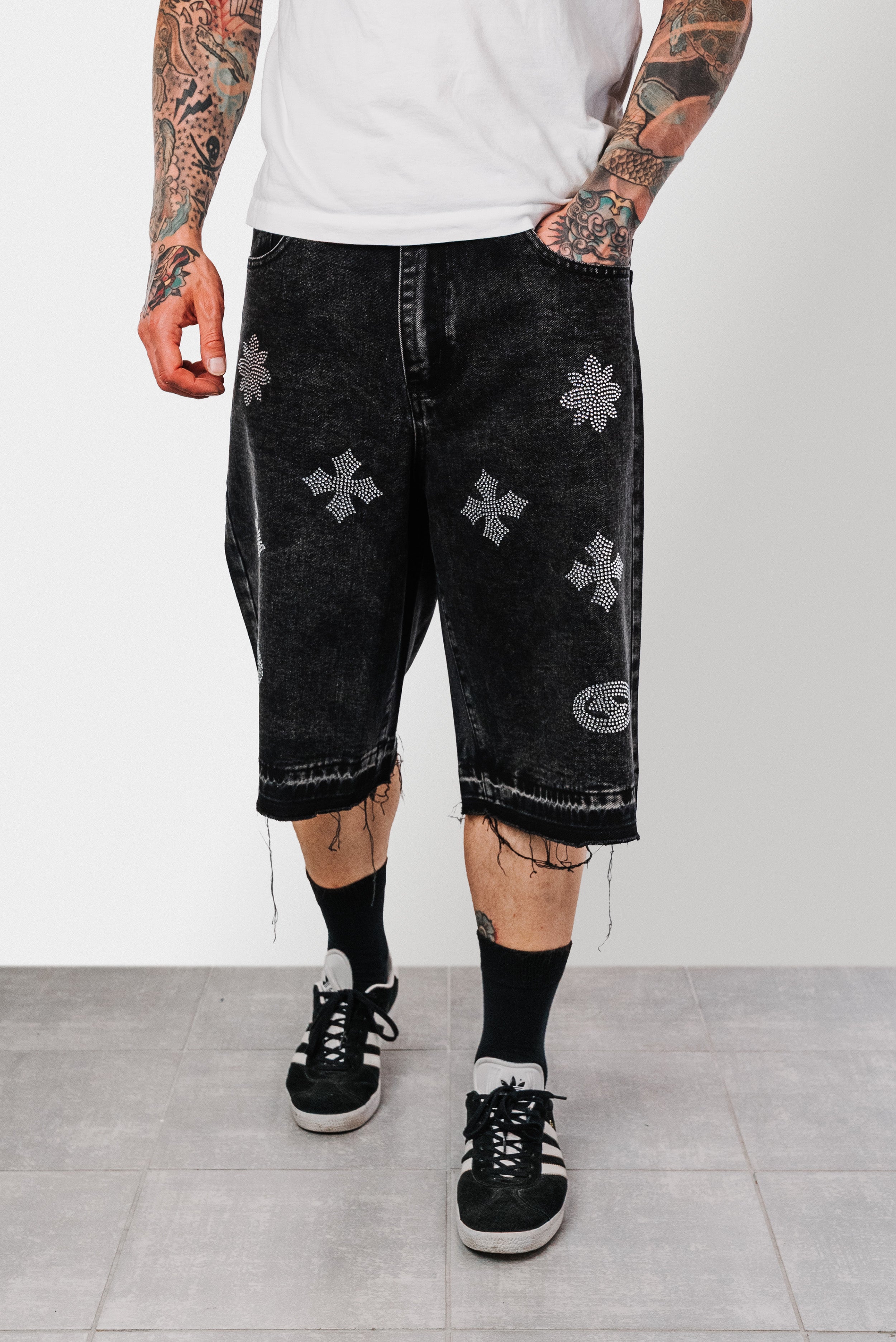 LOUIS STRASS DENIM SHORTS - Shoebuya Design