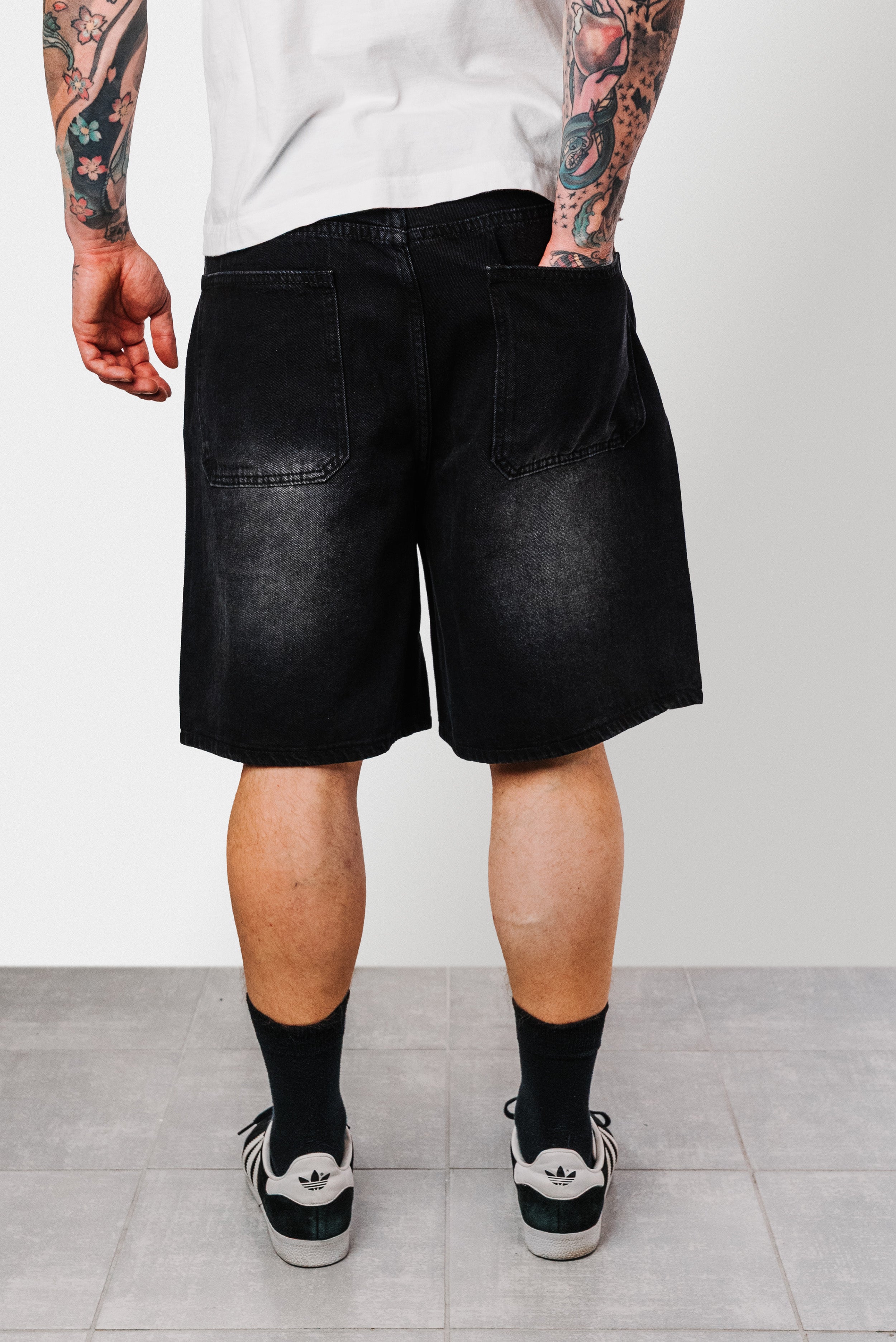 FLAME STRASS BLACK DENIM SHORTS - Shoebuya Design