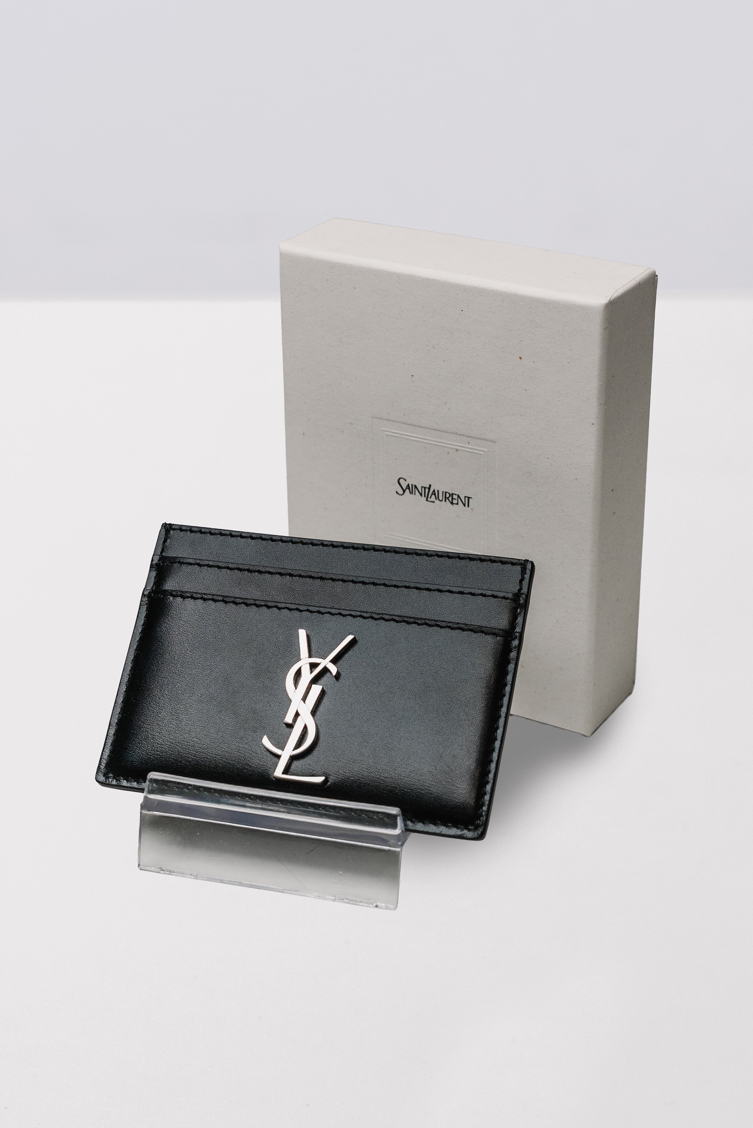 CASSANDRE PORTA CARTE IN PELLE LISCIA BLACK/SILVER - Yves Saint Laurent