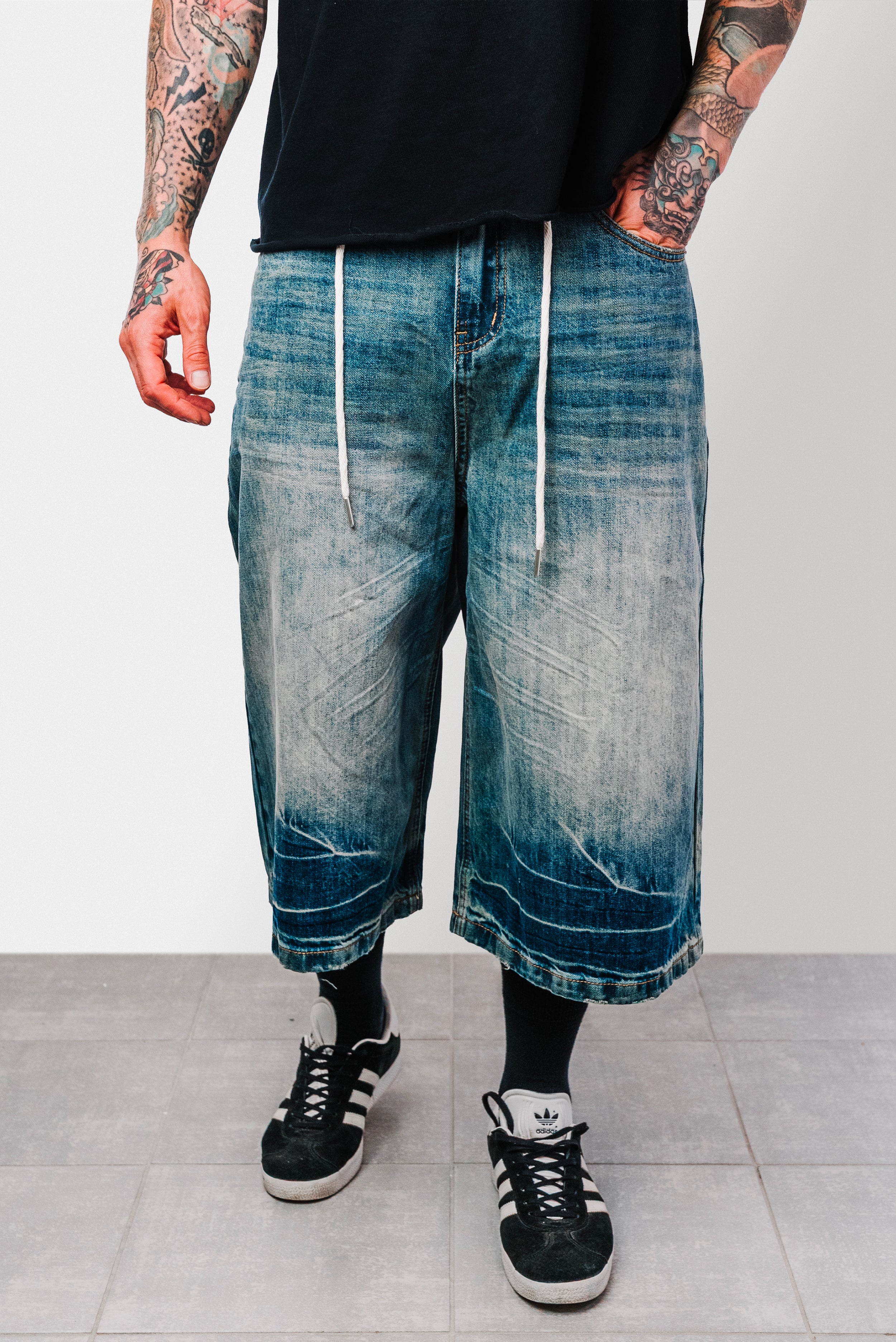 LOVE WASHED DENIM JORTS- Shoebuya Design