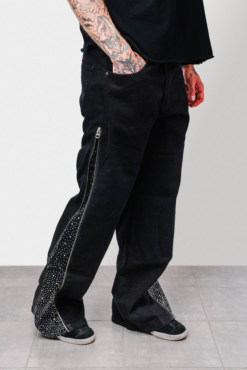 FULL ZIP SPARCKLY BLACK JEANS - Replacement Brand