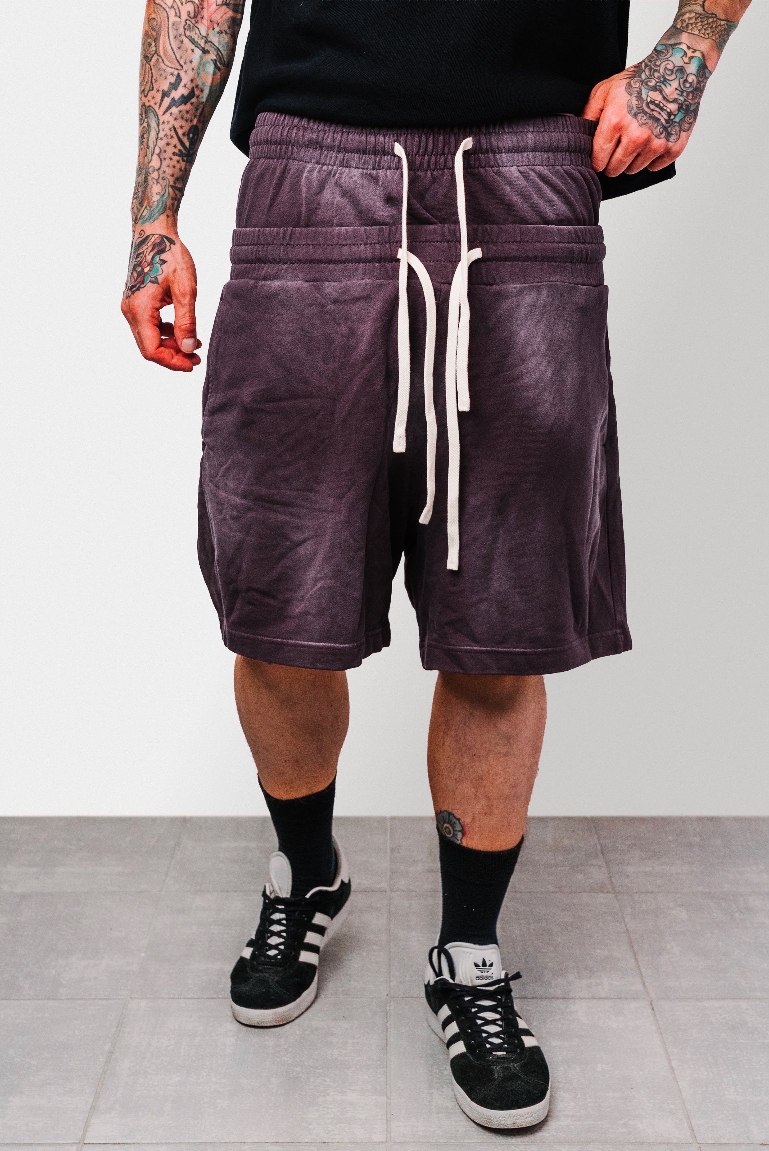 DOUBLE PURPLE WASHED SHORTS - Shoebuya Design