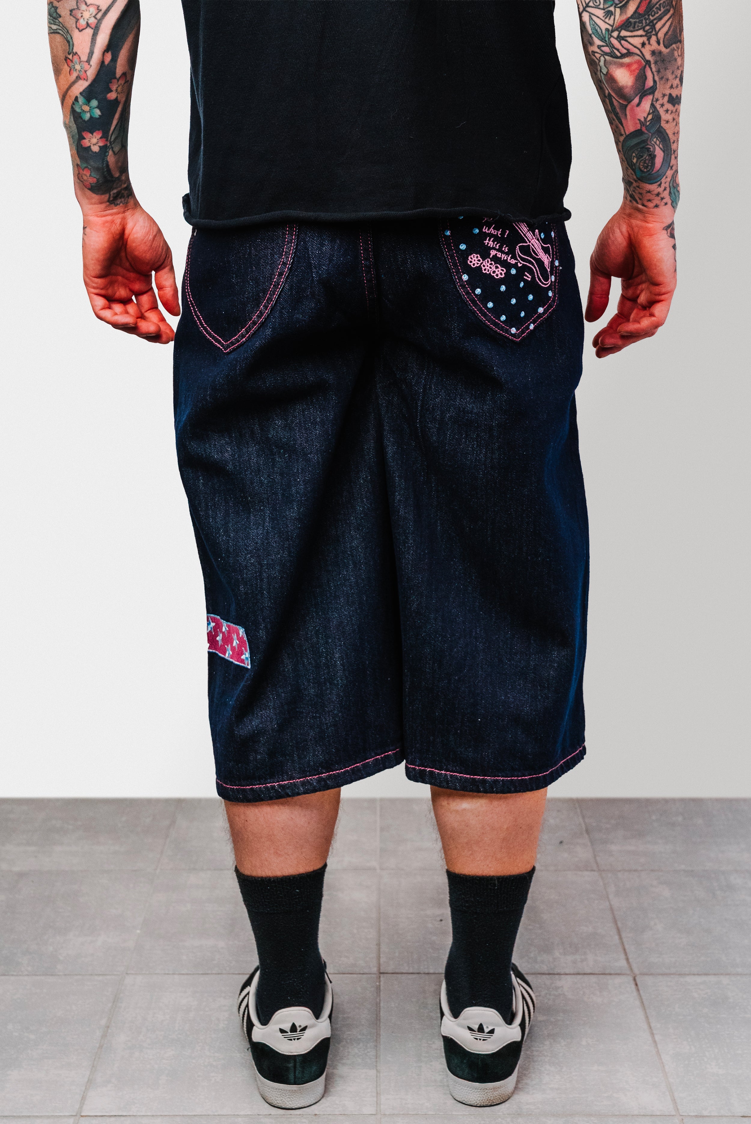 MUSIC BLACK DENIM JORTS - Shoebuya Design