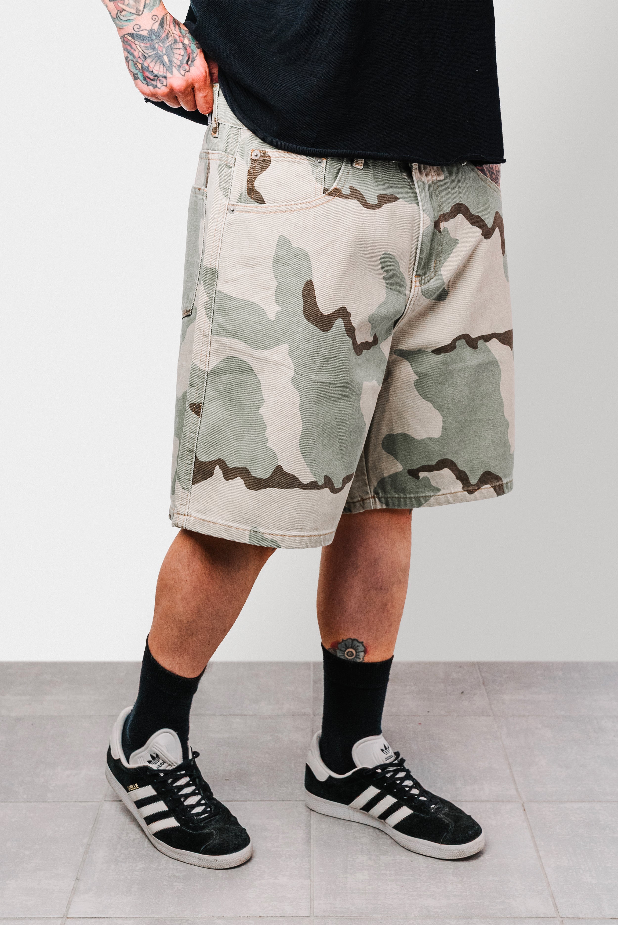 WAR CAMO DENIM JORTS - Shoebuya Design