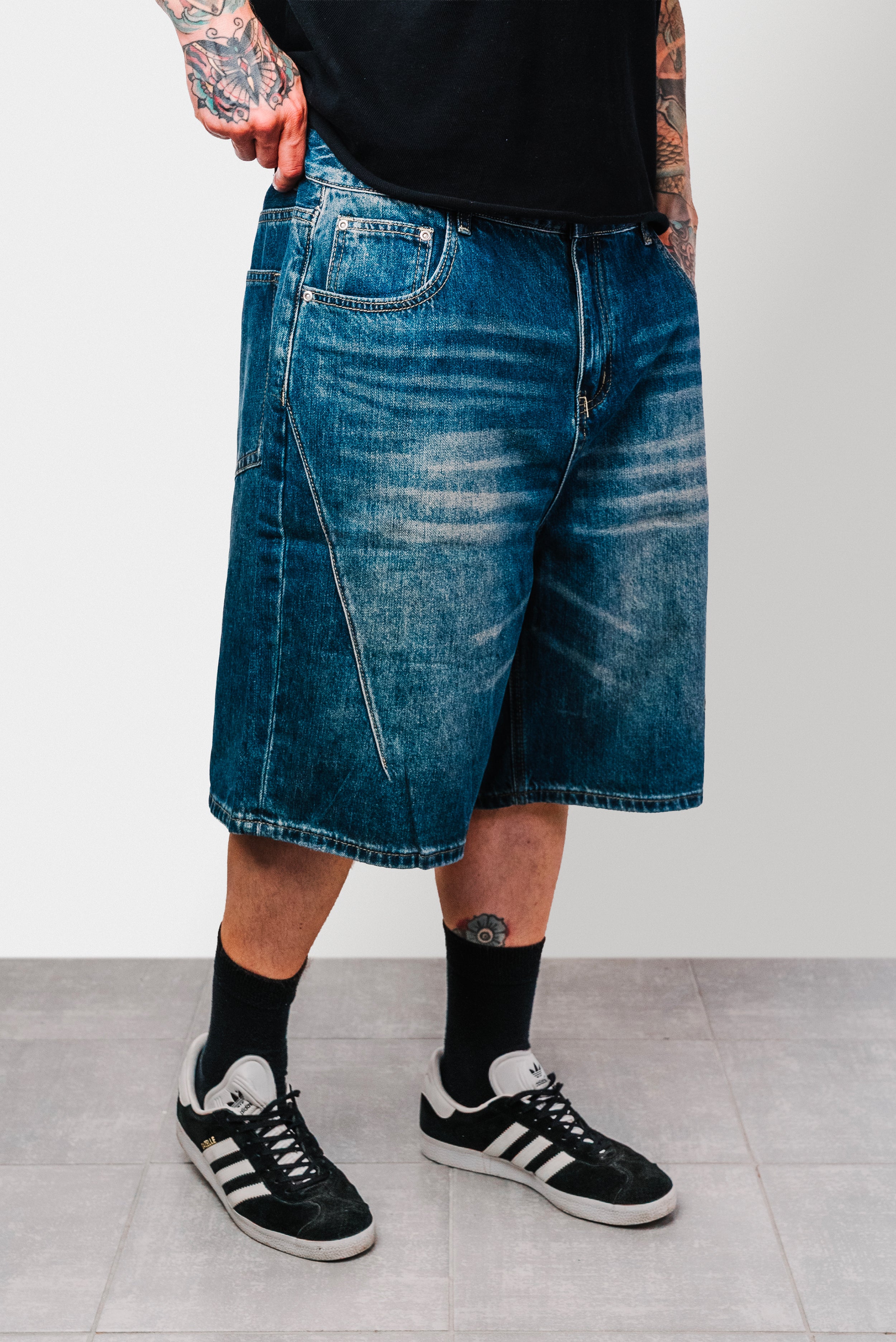 SAW WASHED DENIM JORTS- Shoebuya Design