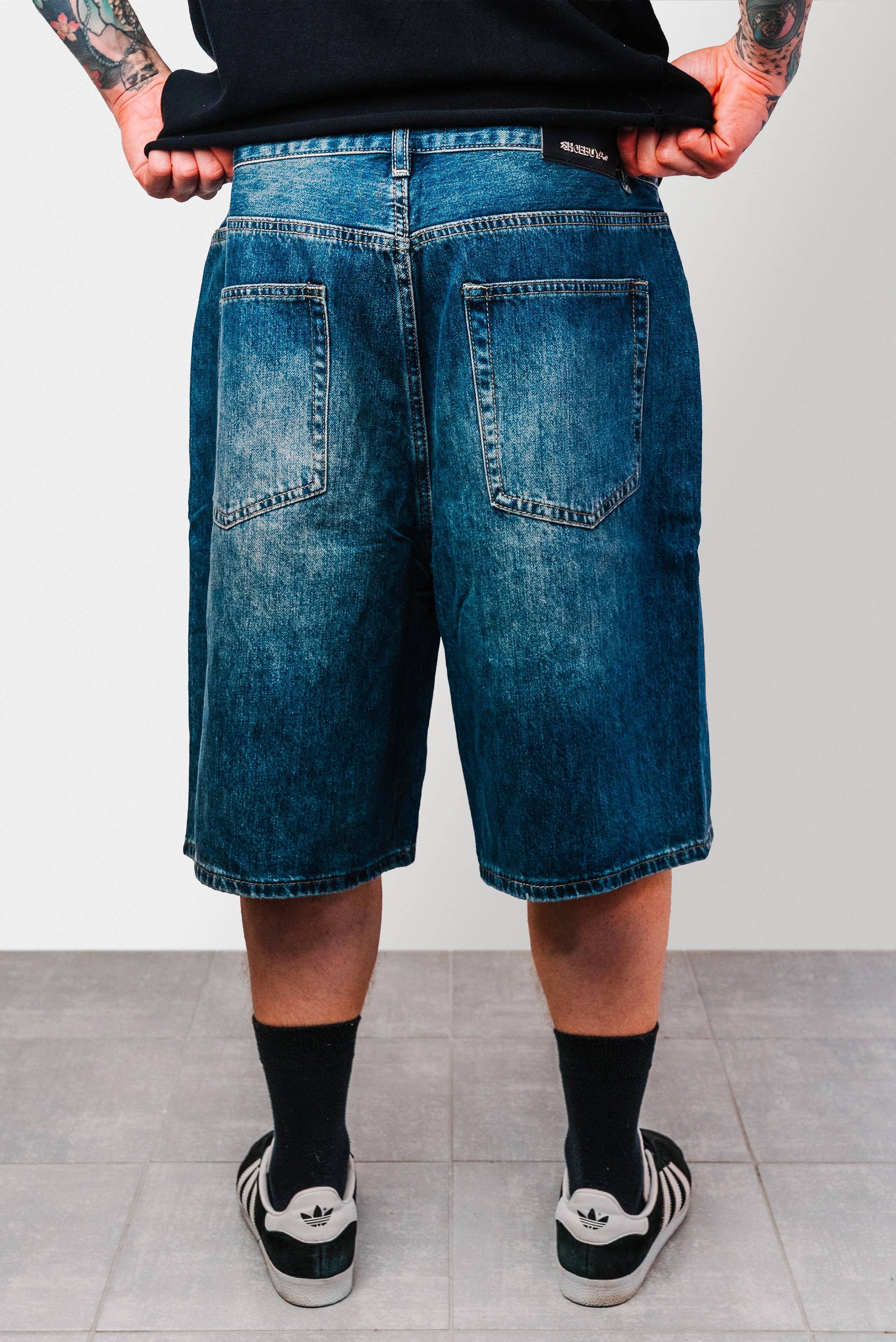 SAW WASHED DENIM JORTS- Shoebuya Design