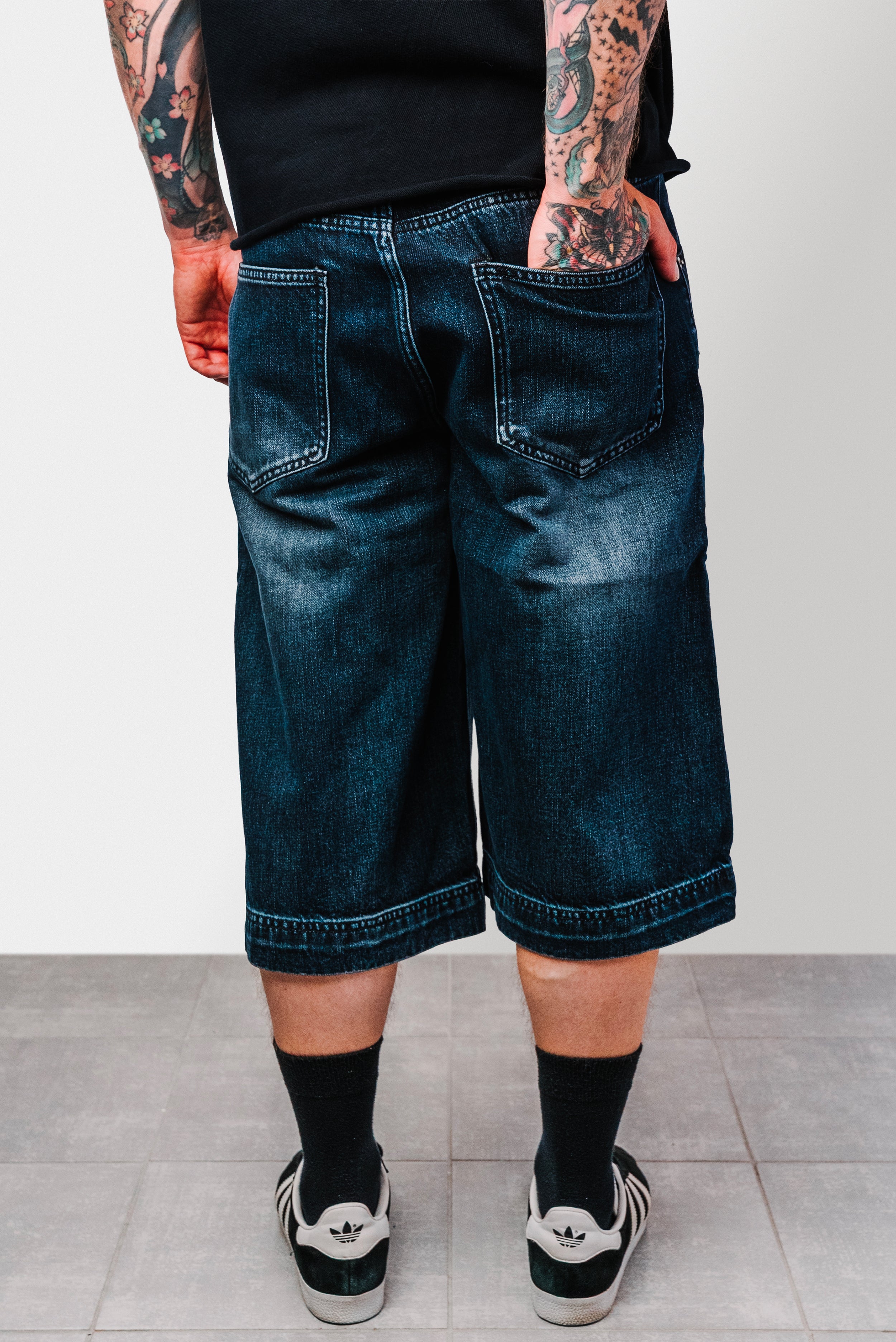 JAK WASHED BLACK DOUBLE DENIM SHORTS - Shoebuya Design