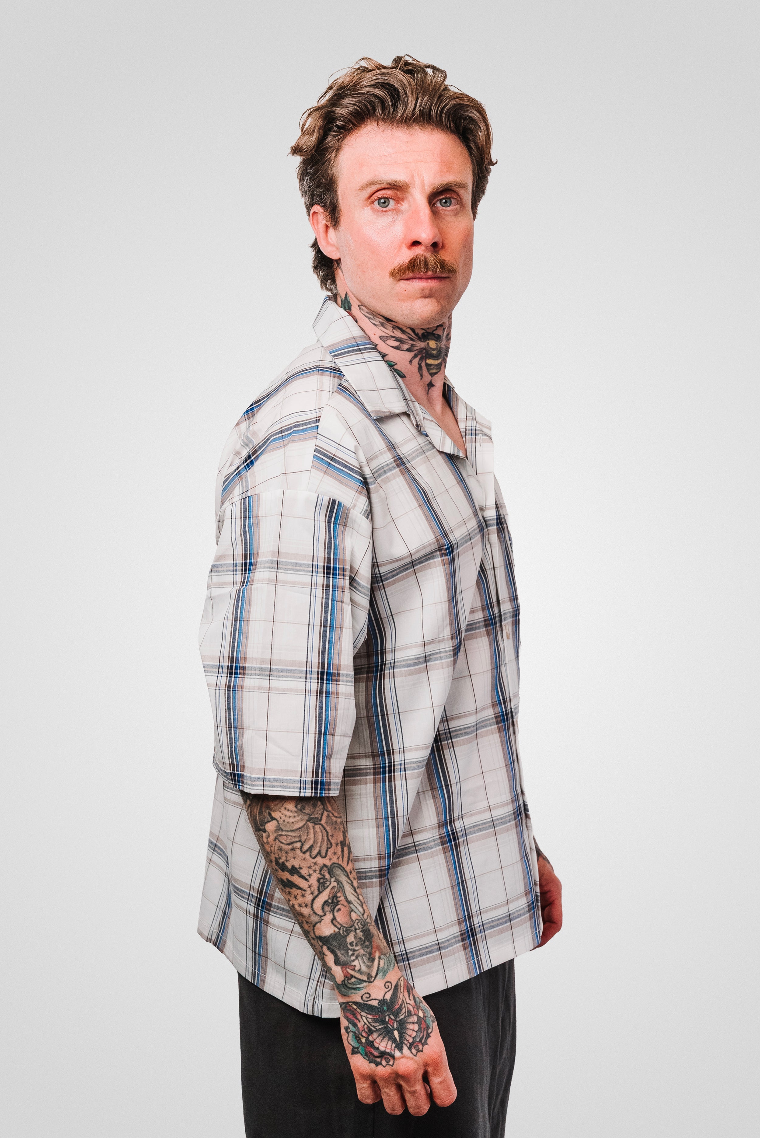 DAD CHECKERED BLUE & LIGHT BROWN SHIRT - Replacement Brand