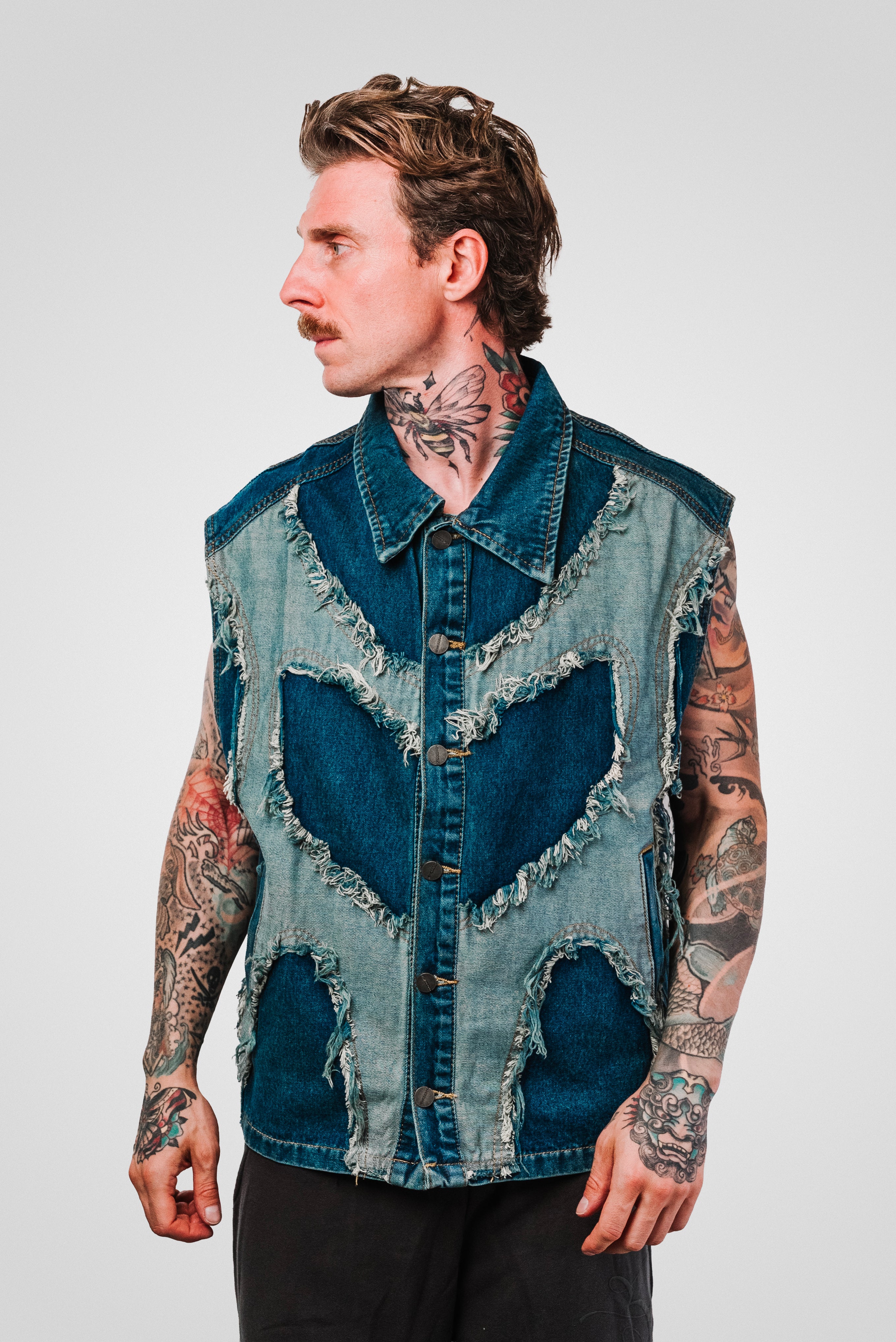 ROCKSTAR RIPPED DENIM BLUE GILET - Shoebuya Design
