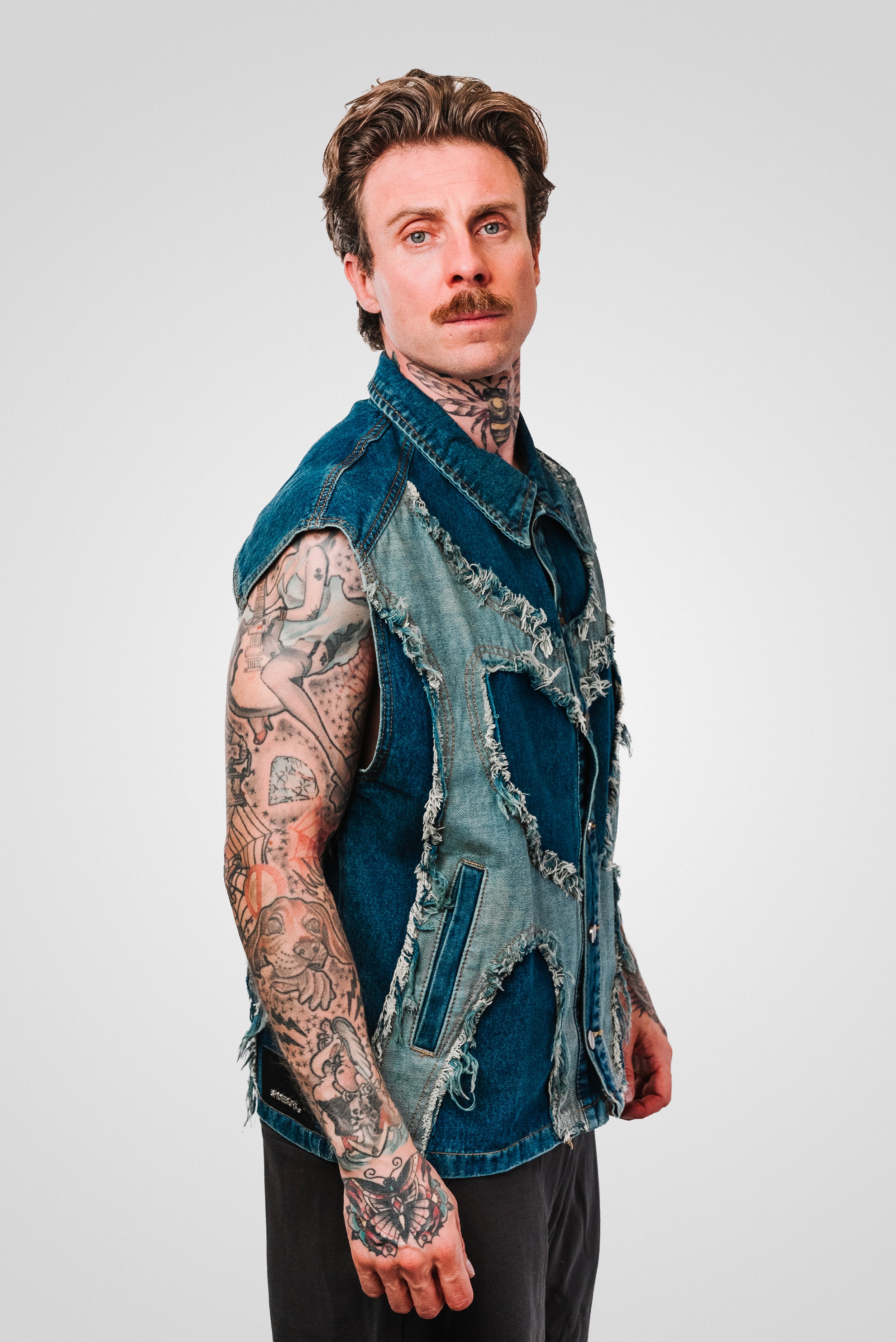 ROCKSTAR RIPPED DENIM BLUE GILET - Shoebuya Design