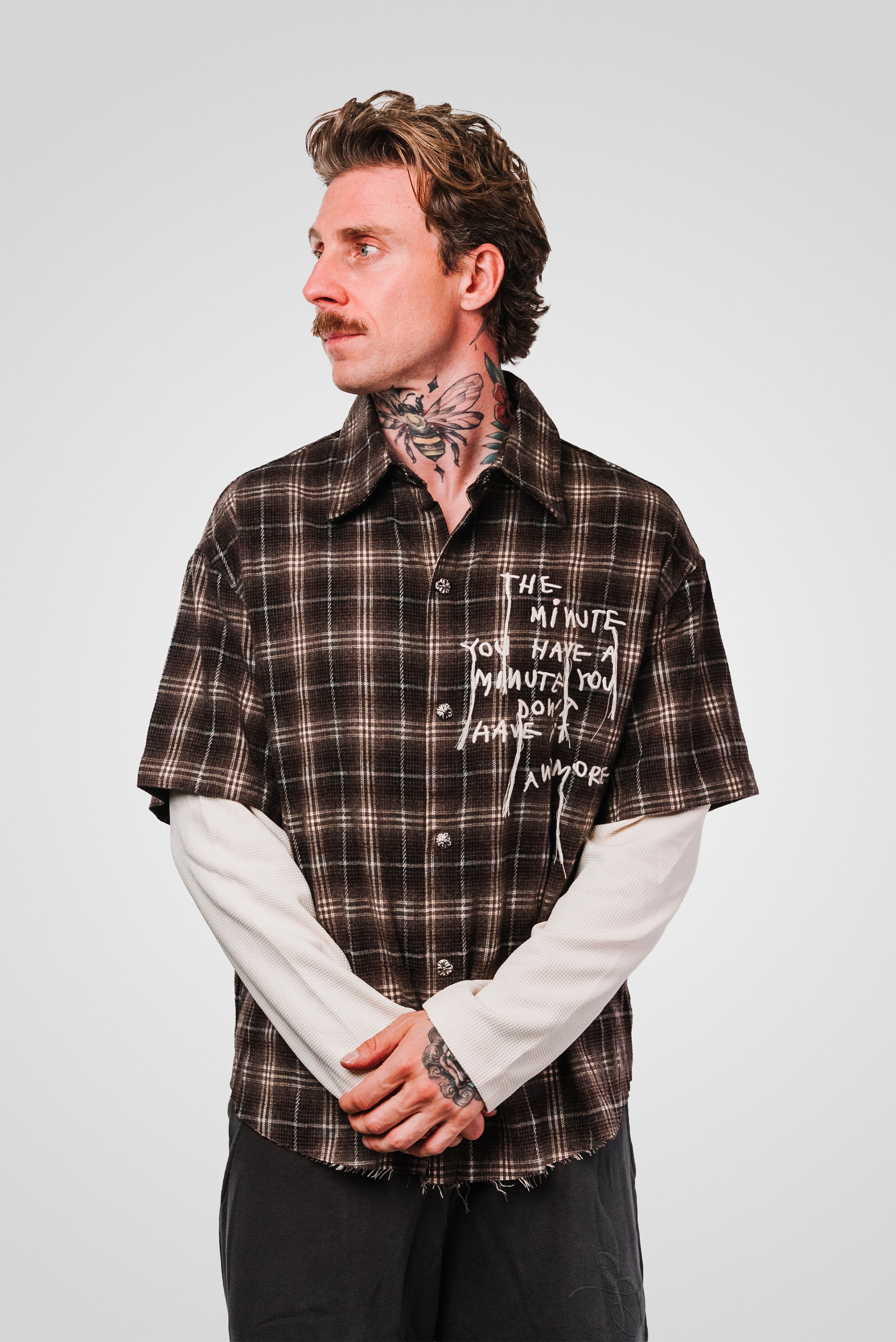 LUMBERJACK WAFFLE SLEEVE BROWN SHIRT - Shoebuya Design