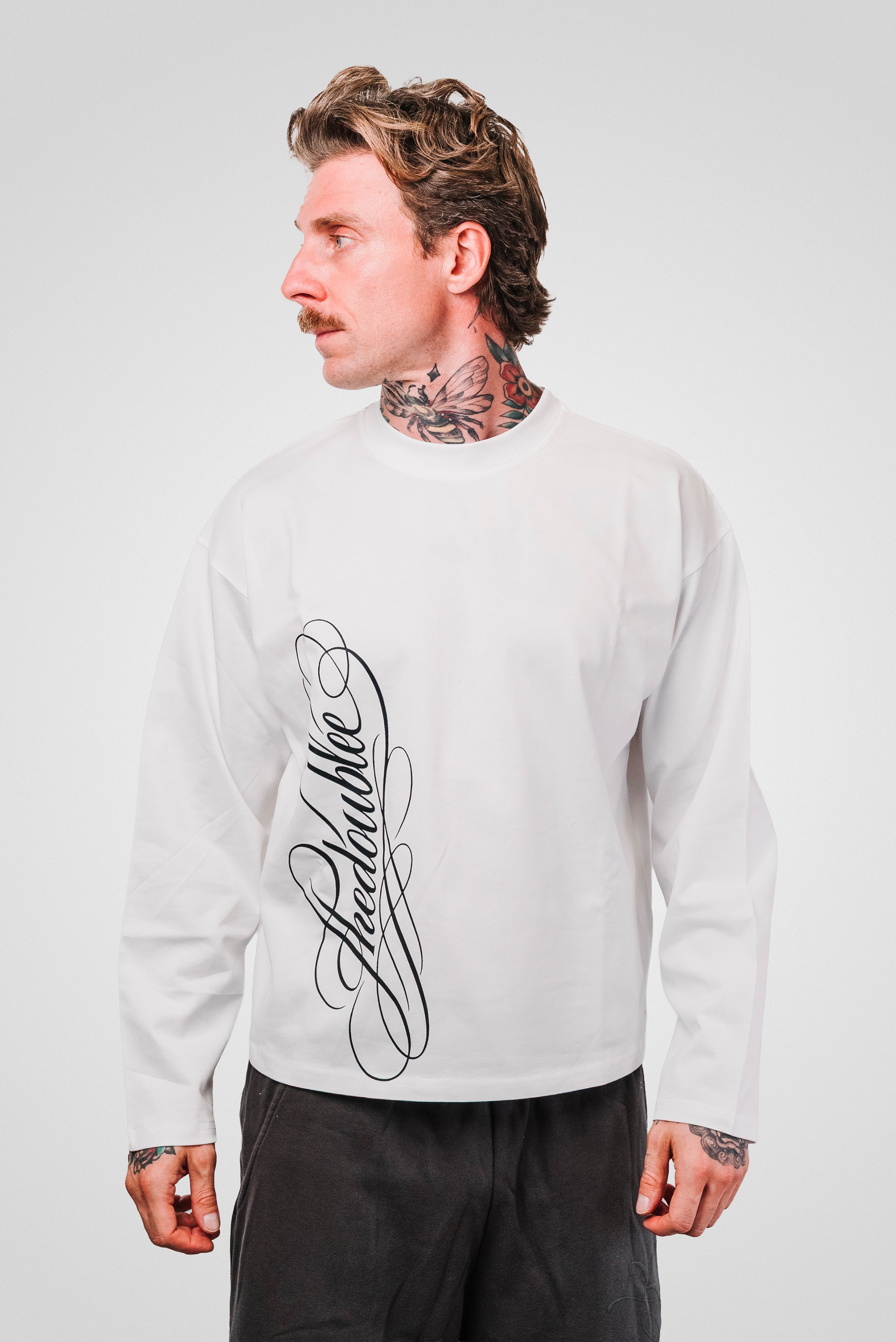 CHICANO LOGO WHITE BOXY LONGSLEEVE - TheDoubleE