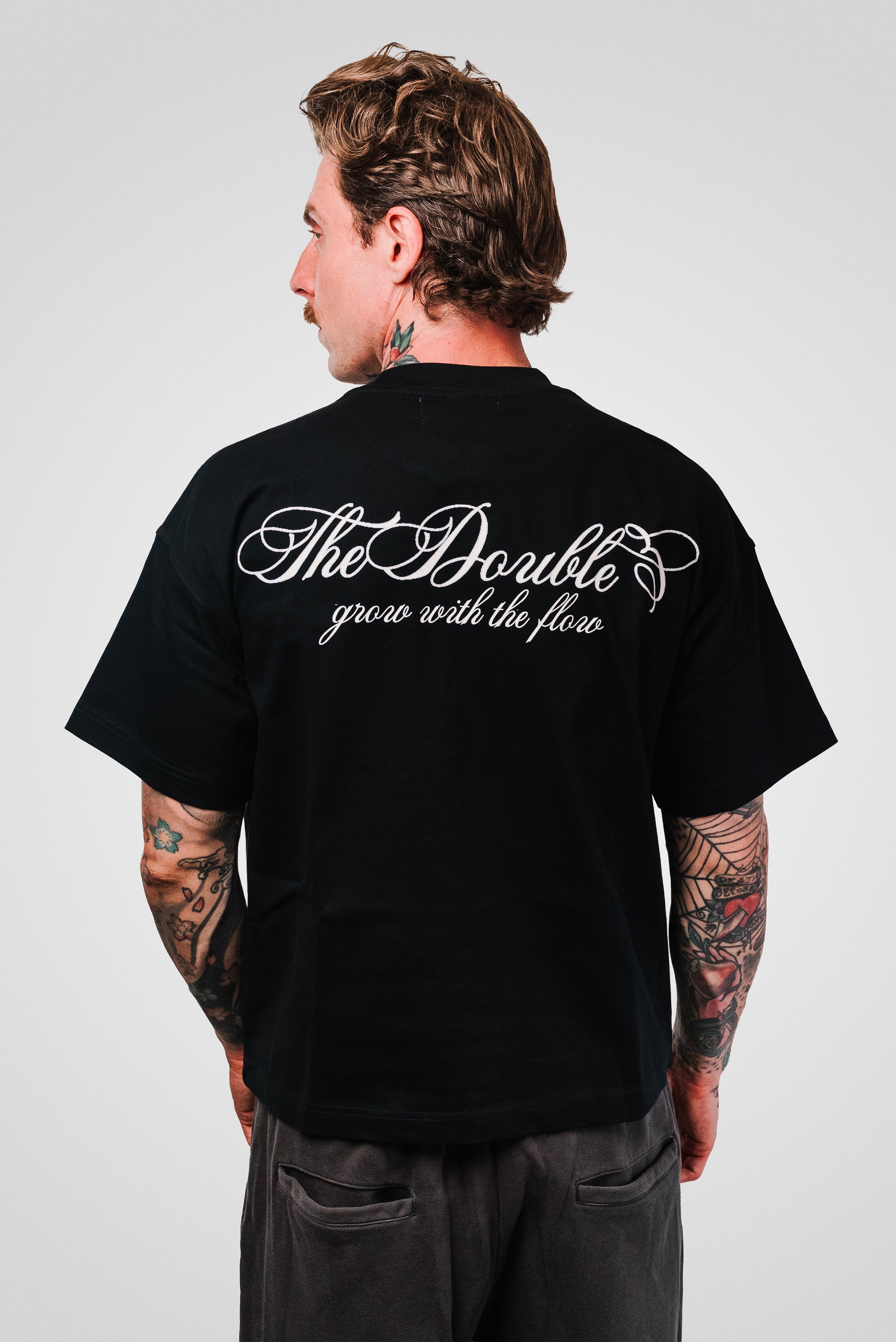 ITALICS BLACK BOXY TEE- TheDoubleE
