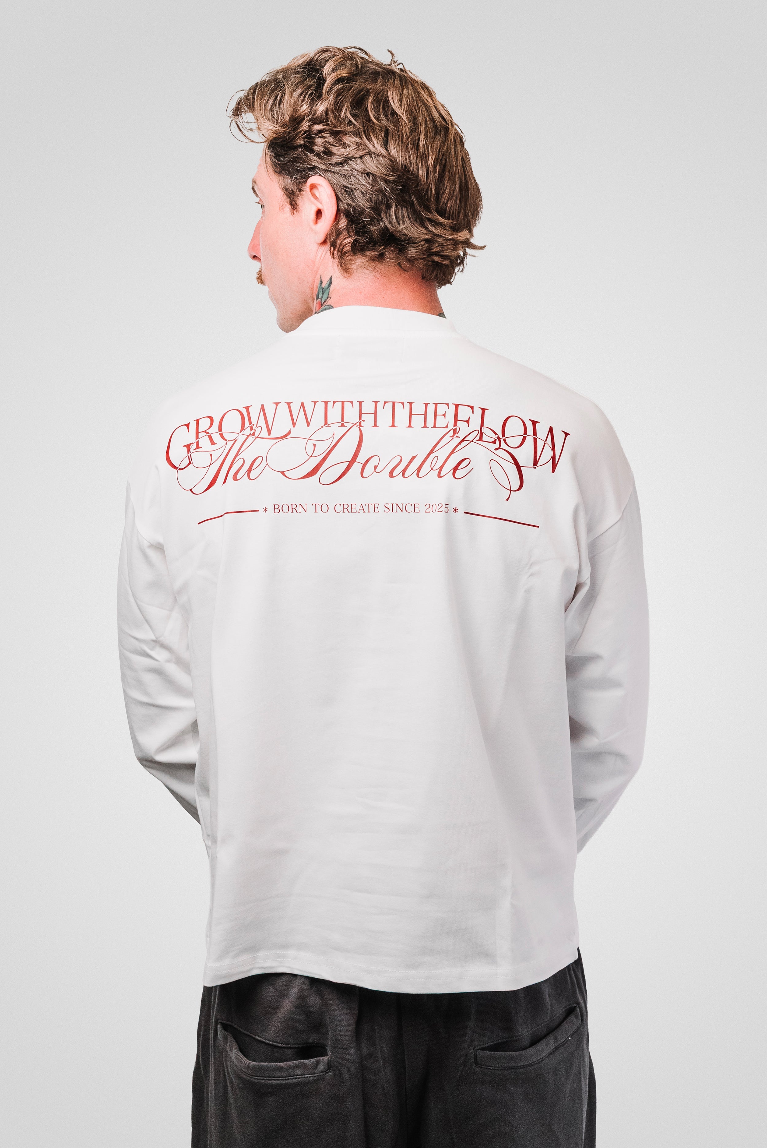 BORN TO CREATE WHITE BOXY LONGSLEEVE - TheDoubleE