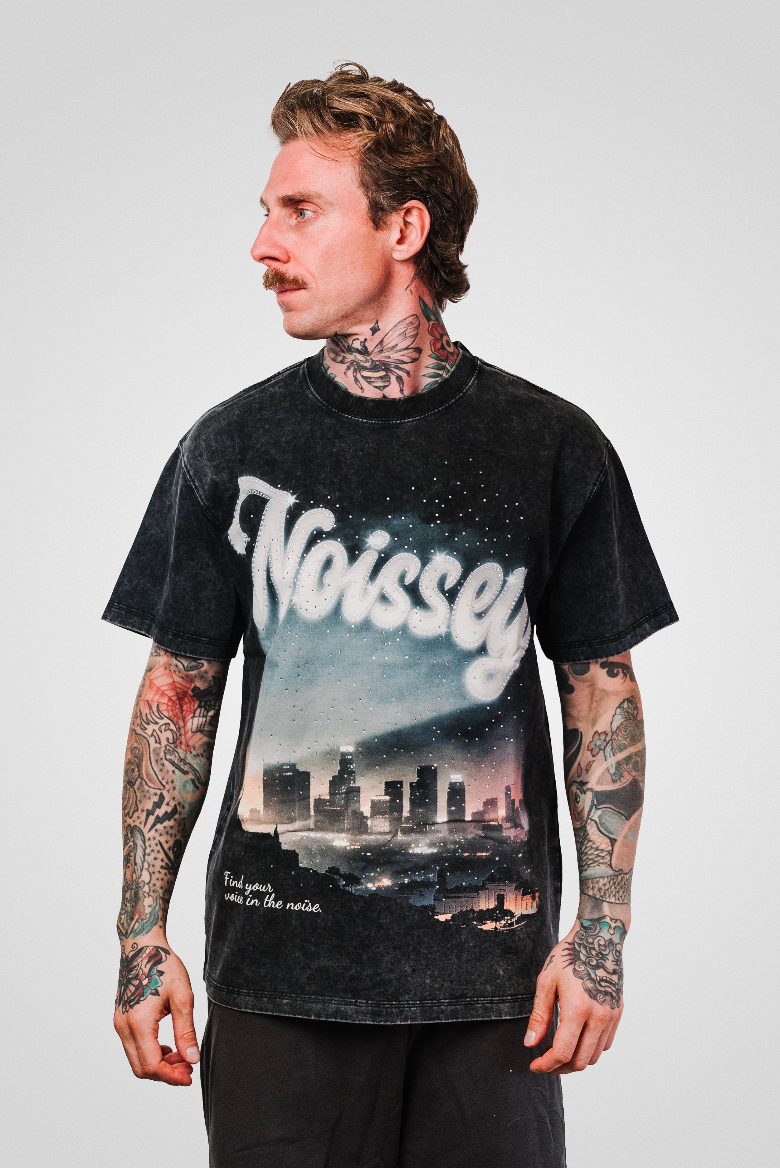 CITY SUNSET STRASS WASHED BLACK BOXY TEE - Noissey Brand