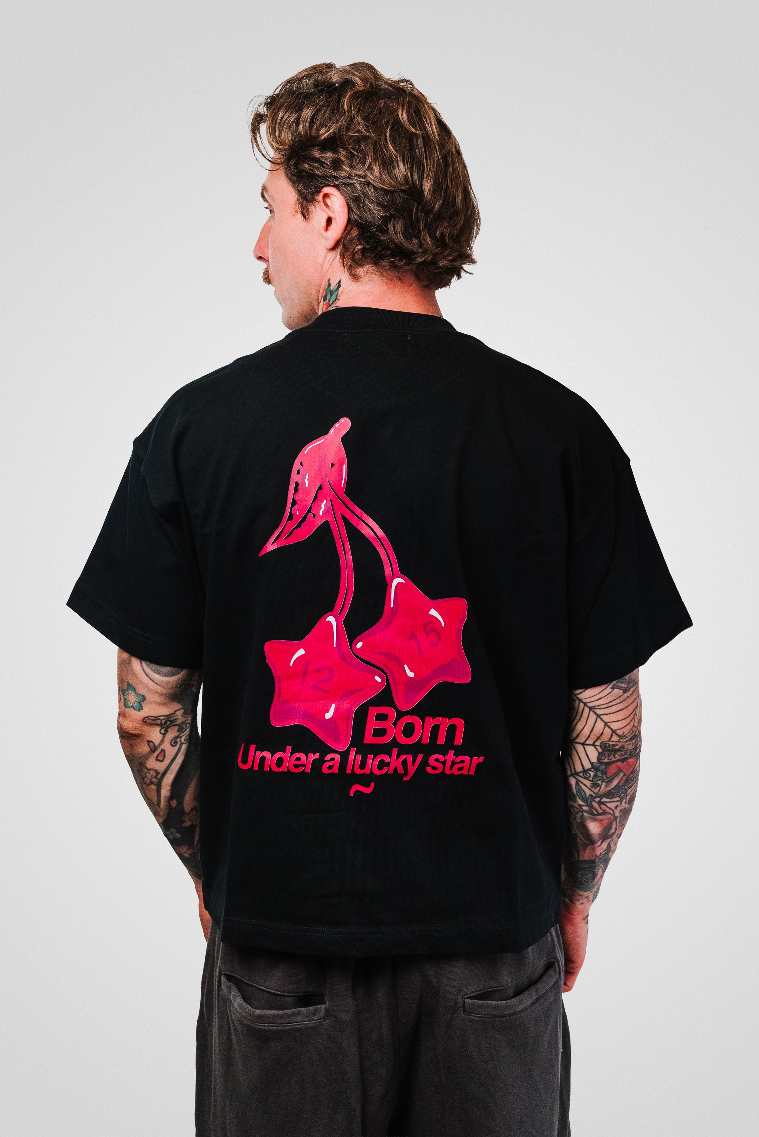 LUCKY STAR BLACK BOXY TEE- TheDoubleE
