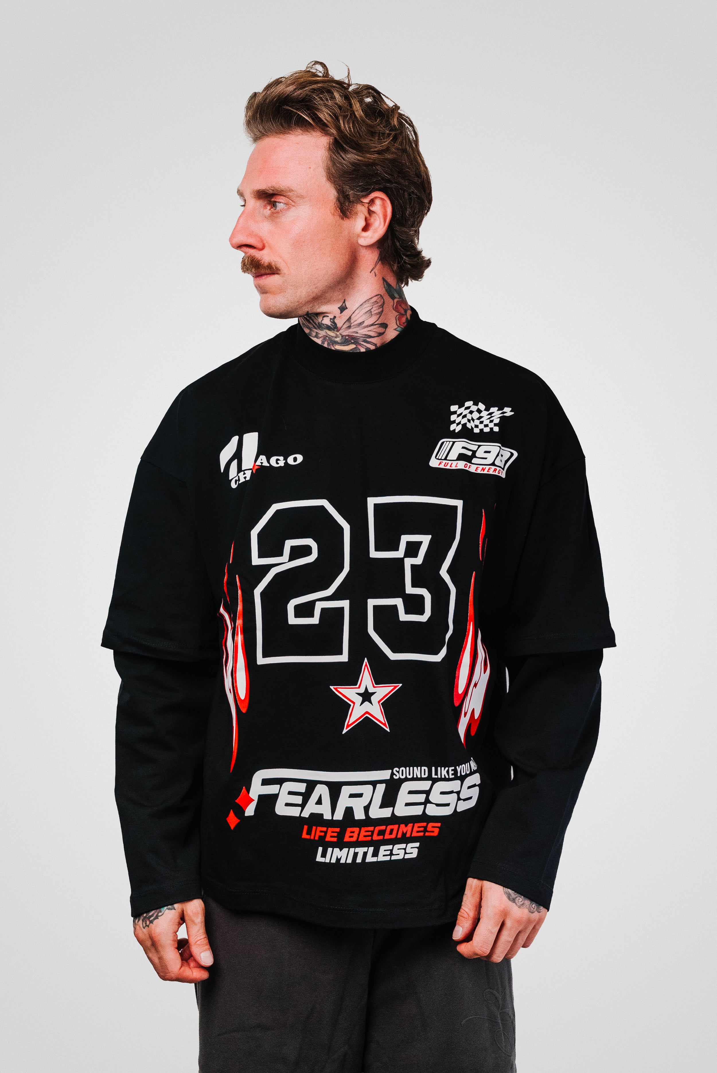 23 FLAME DOUBLE LONGSLEEVE TEE BLACK - Replacement Brand