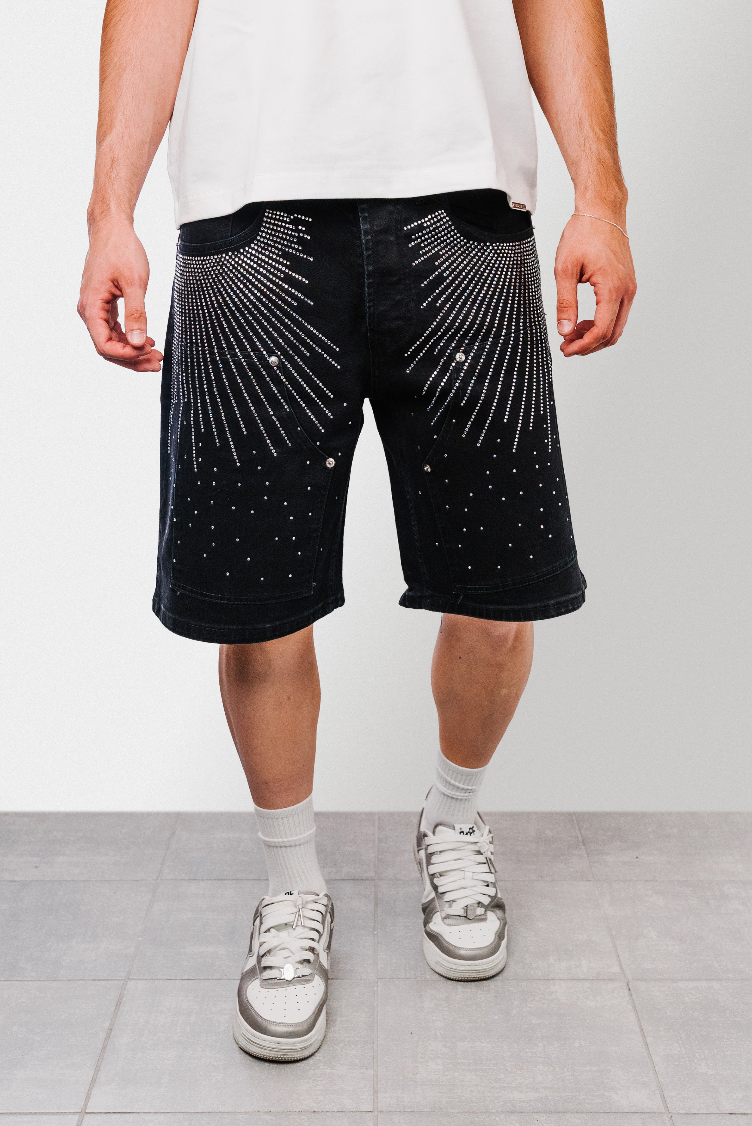DIAMANDANIT WATERFALL DENIM BLACK SHORTS  - Replacement Brand