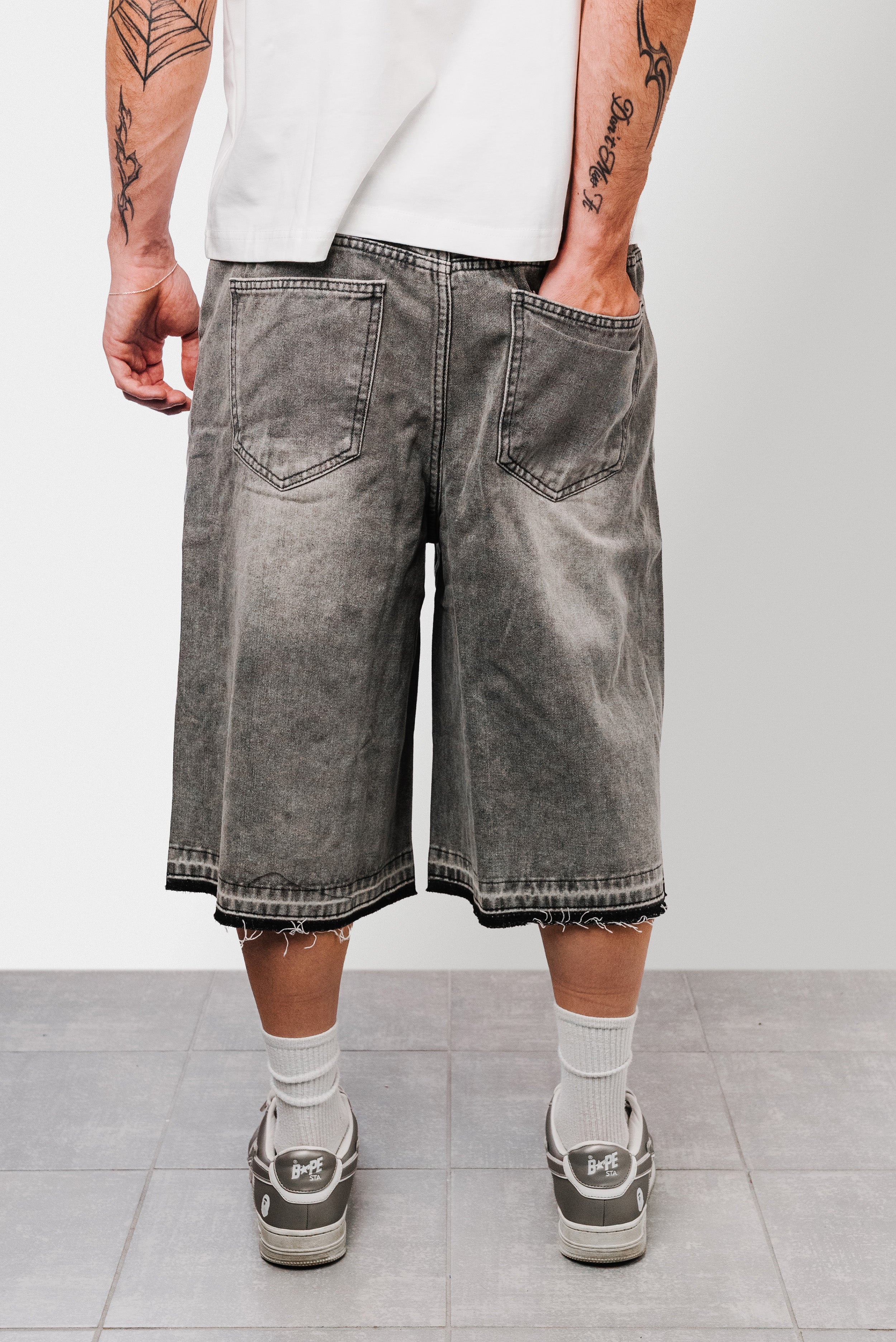 GILDEN GLITTER FLARED DENIM GREY SHORTS - Shoebuya Design