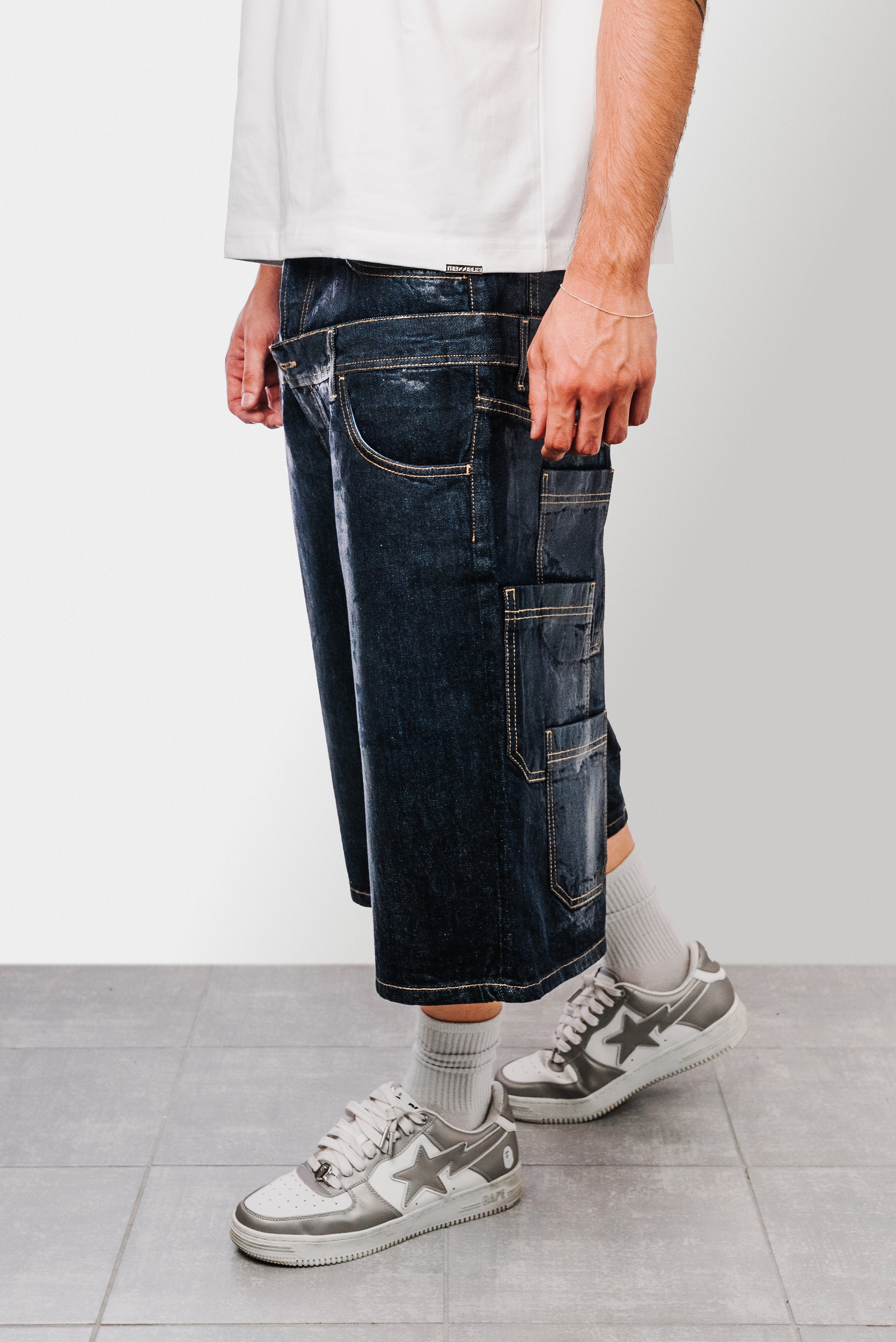 DOUBLE RAW WASH DENIM JORTS - Butish Brand