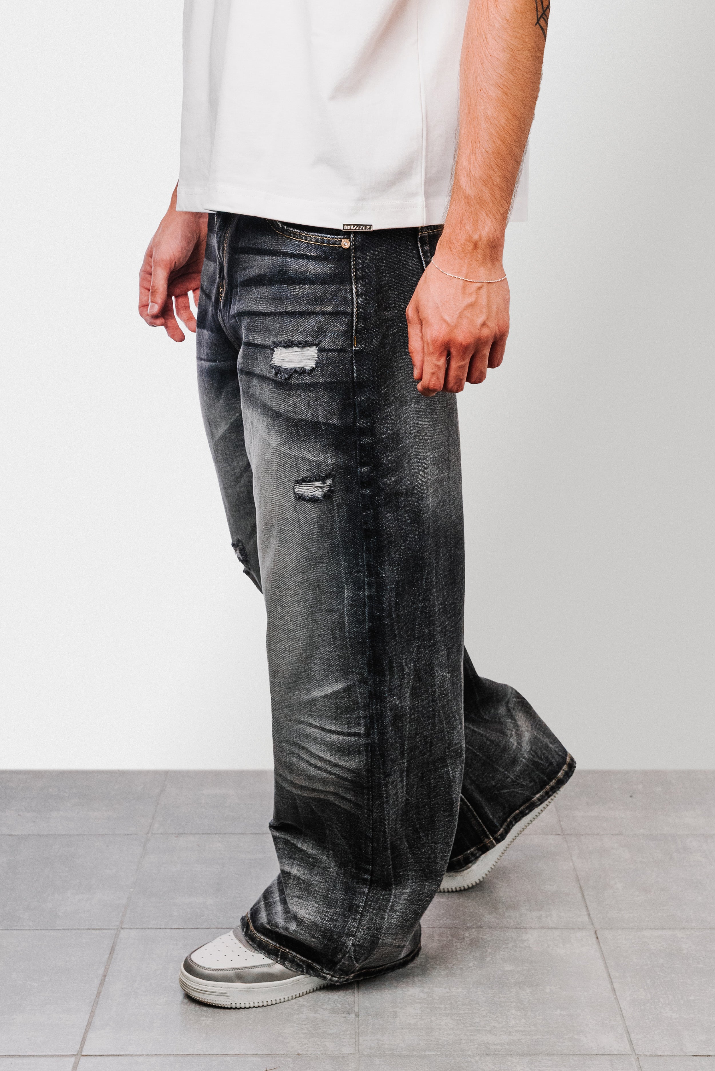 BELFES BAGGY BLACK WASHED DENIM JEANS - Shoebuya Design