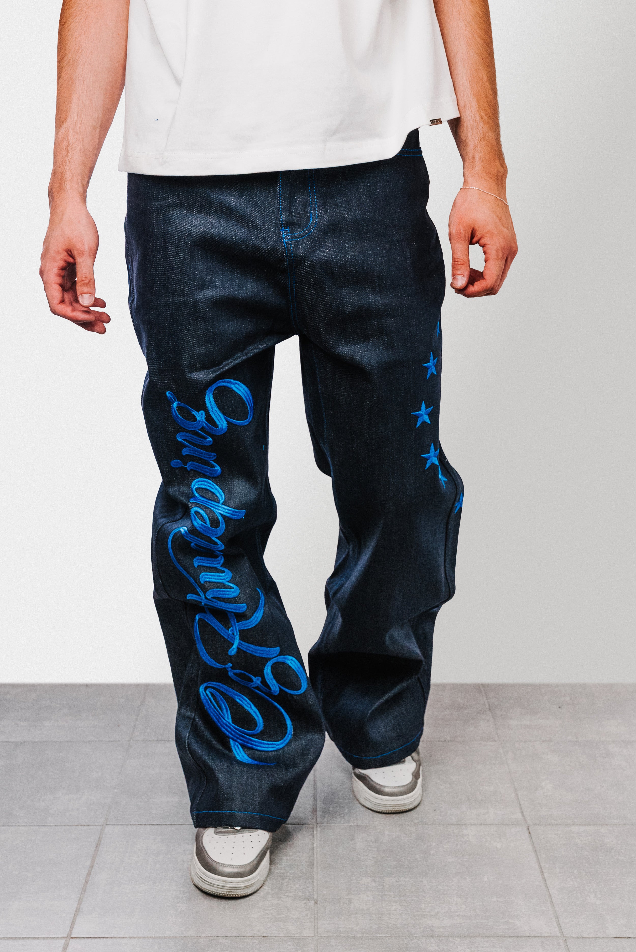EMBROIDERED FIVE STAR RAW DENIM  - Shoebuya Design