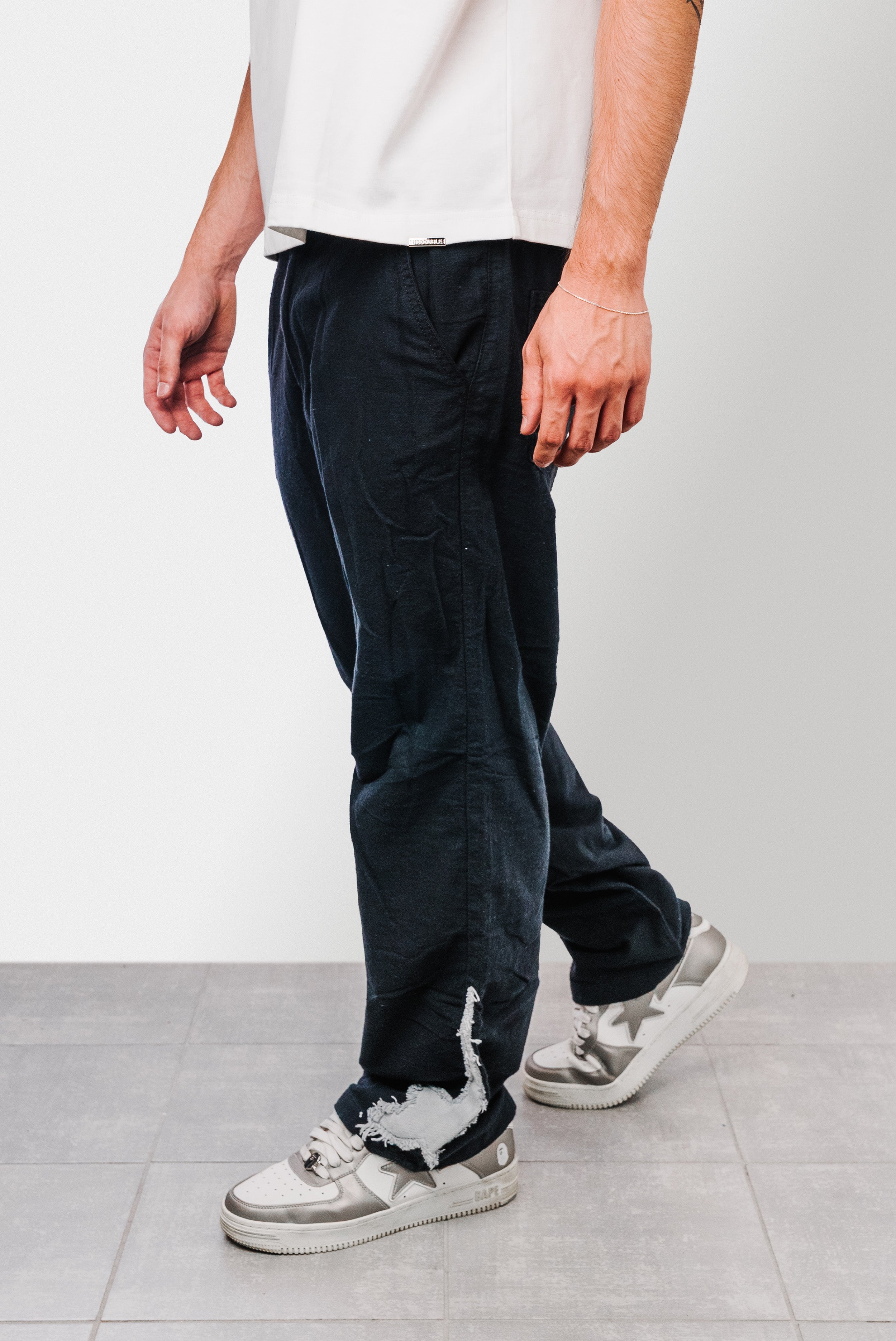 LINEN BASIC BLACK PANTS - ALESSIO GIFFI