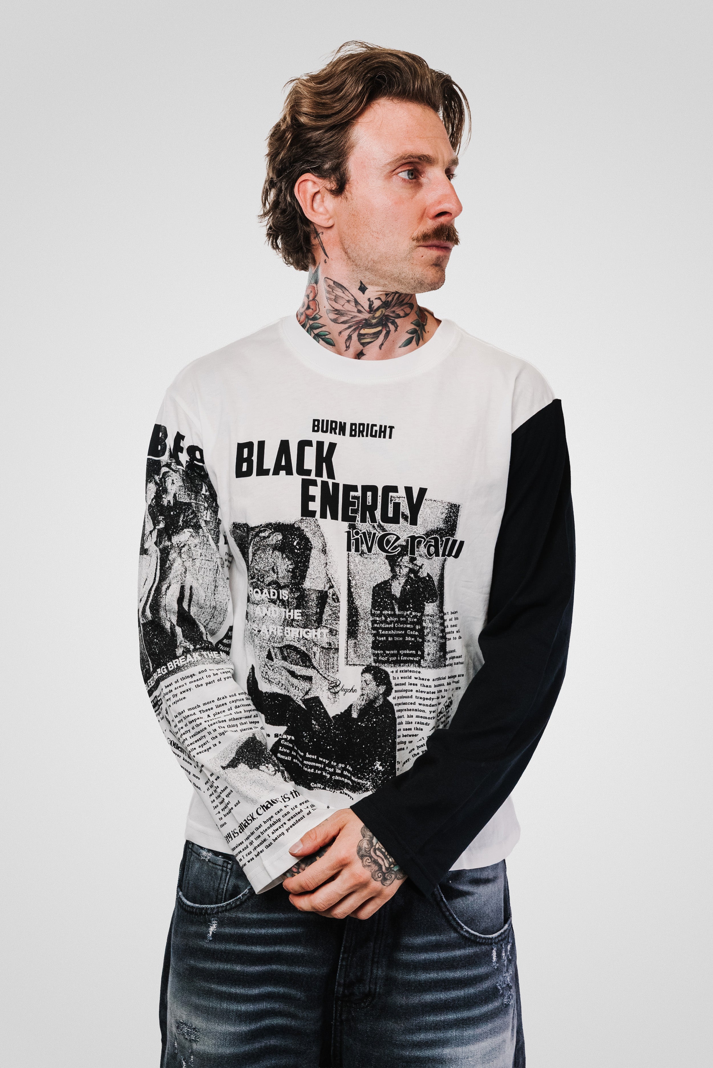 BURN BRIGHT SLEEVE BLACK LONGSLEEVE WHITE - Shoebuya Design