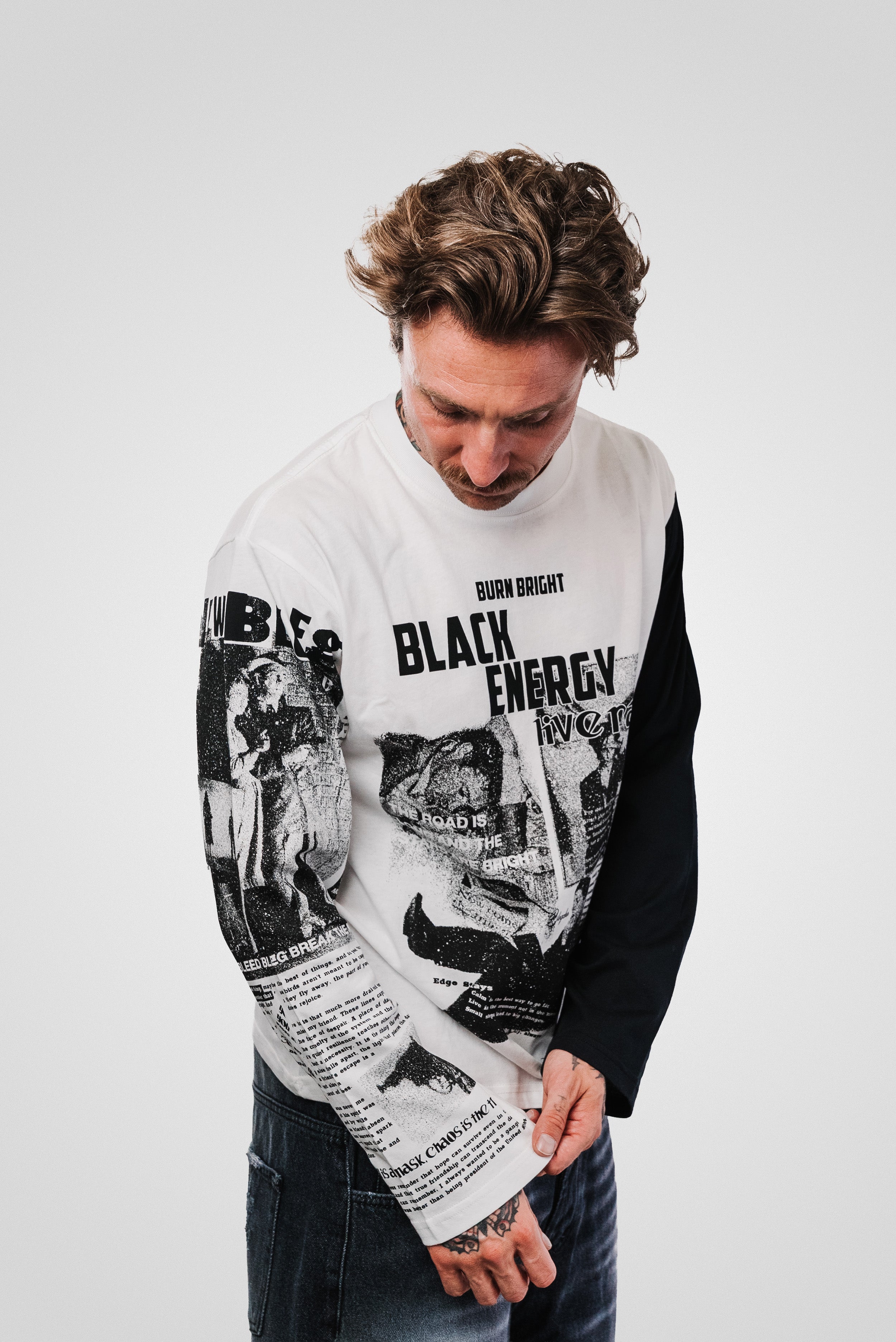 BURN BRIGHT SLEEVE BLACK LONGSLEEVE WHITE - Shoebuya Design