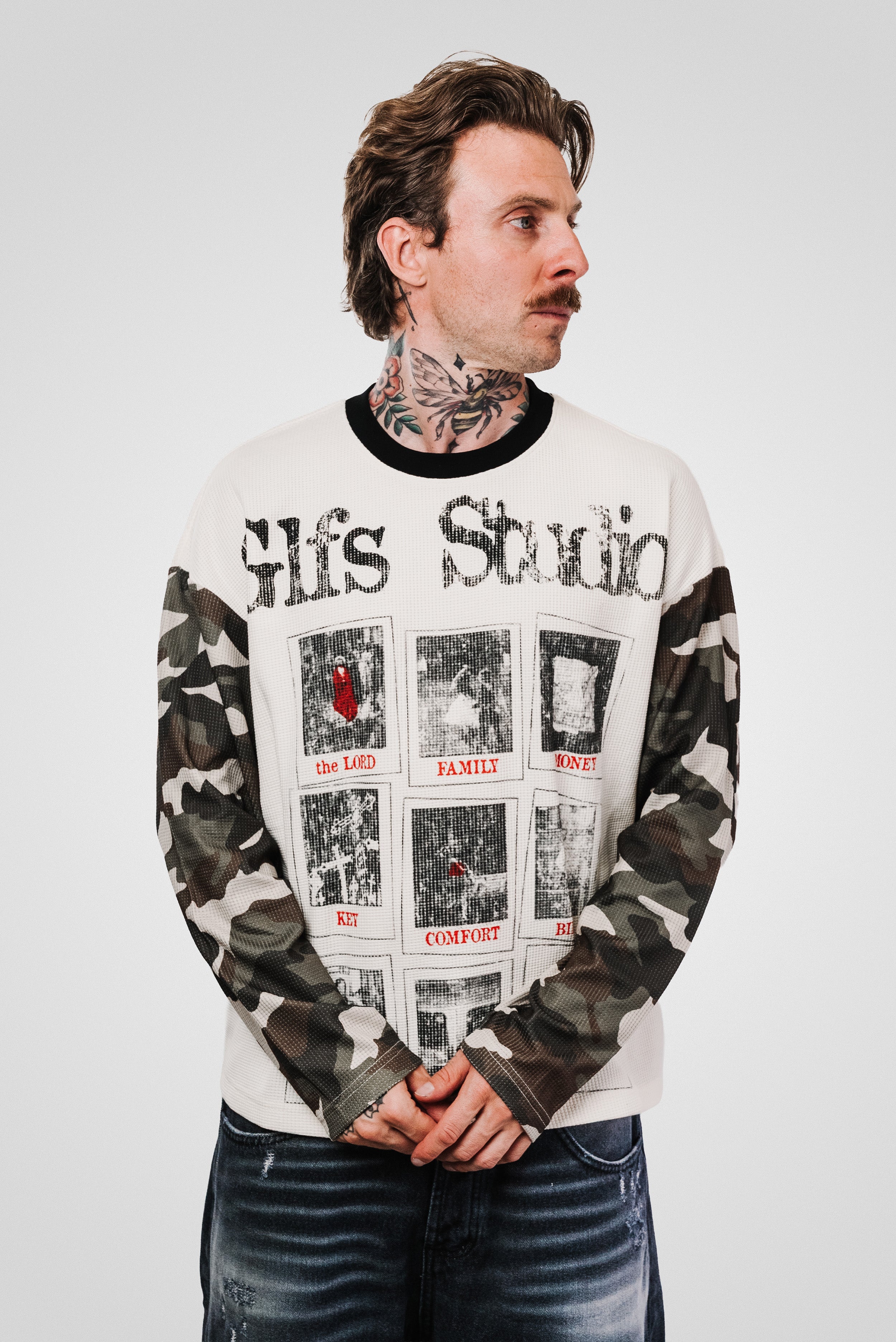 PHOTO CAMO SLEEVE WAFFLE LONGSLEEVE CREAM - Shoebuya Design