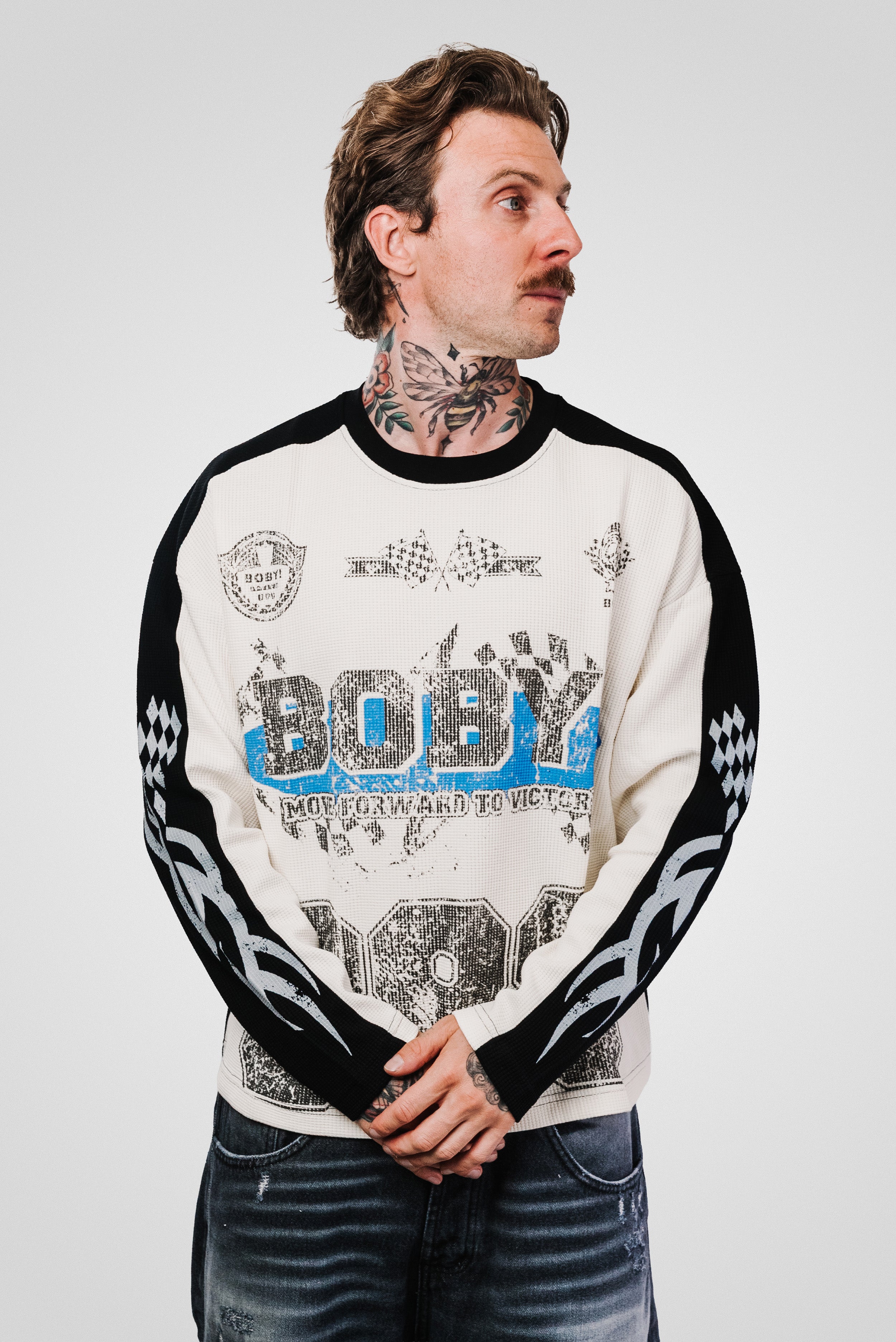 BOBY WAFFLE LONGSLEEVE CREAM/BLACK - Shoebuya Design